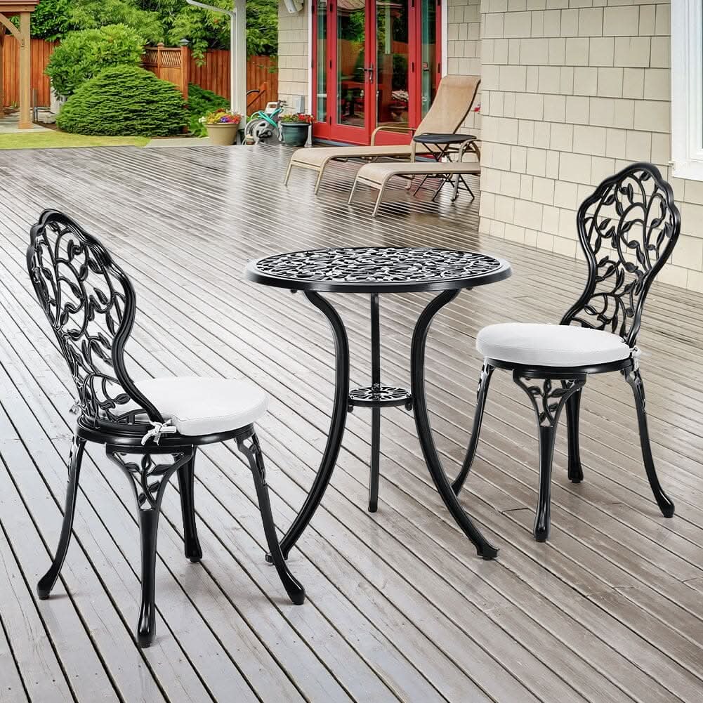 3pcs Black Cast Aluminum Bistro Table and Chairs Set