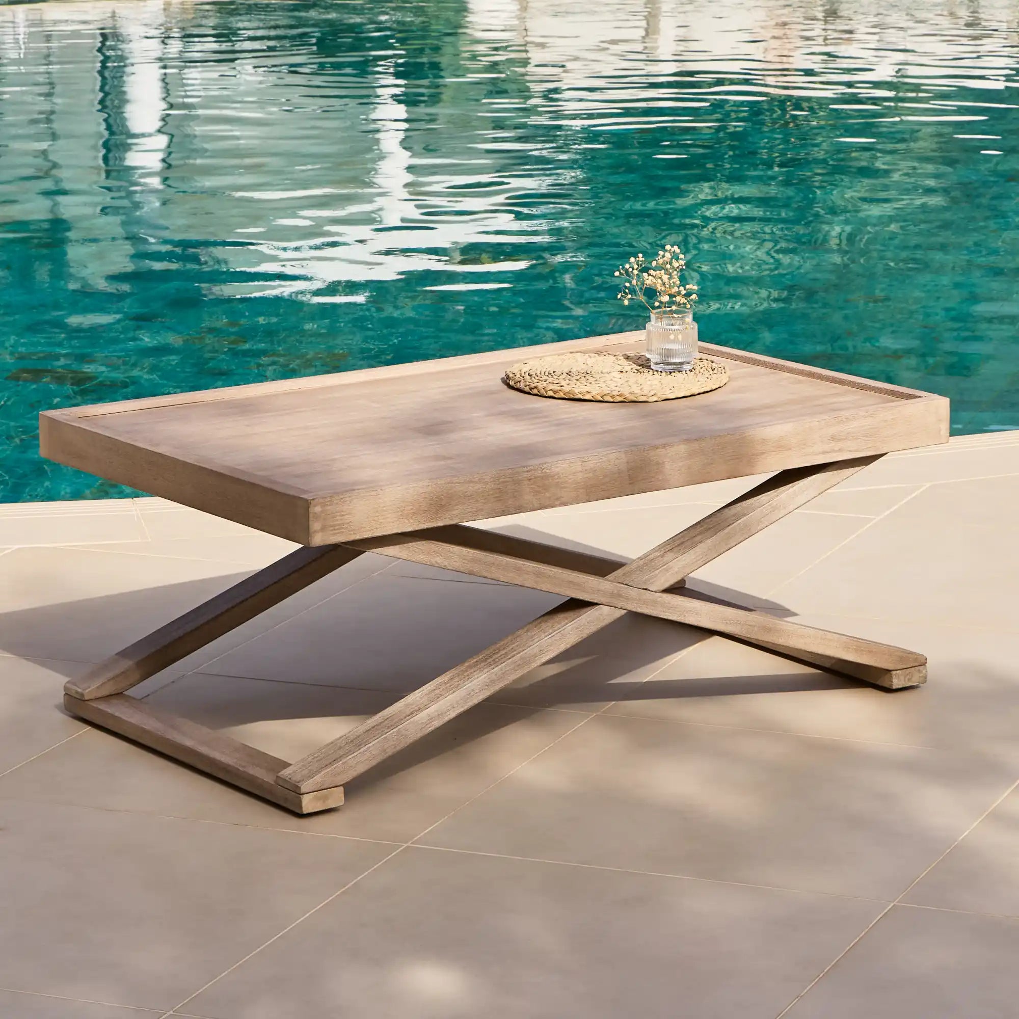 Akira Wooden Rectangular Garden Coffee Table - Brushed Light Acacia