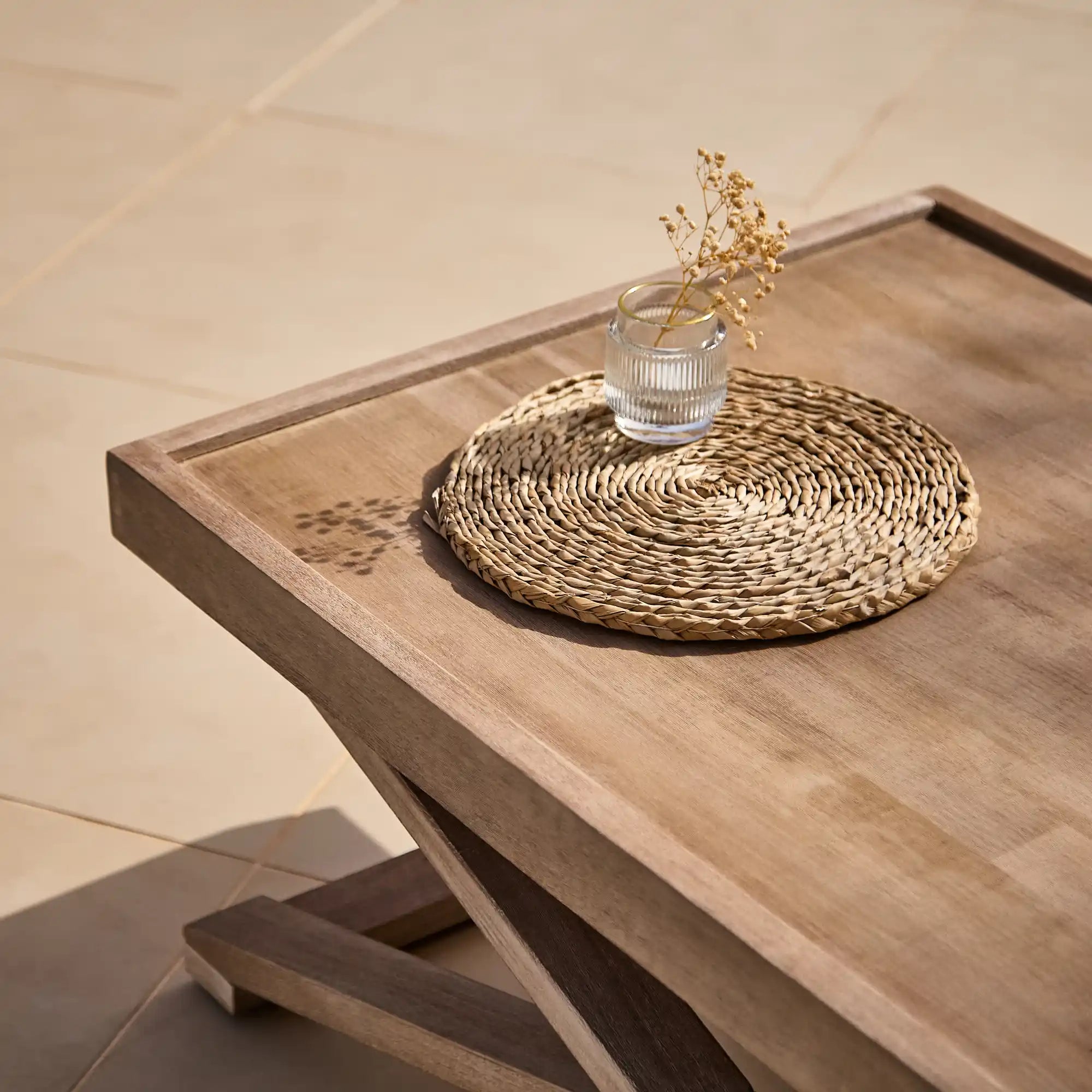 Akira Wooden Rectangular Garden Coffee Table - Brushed Light Acacia