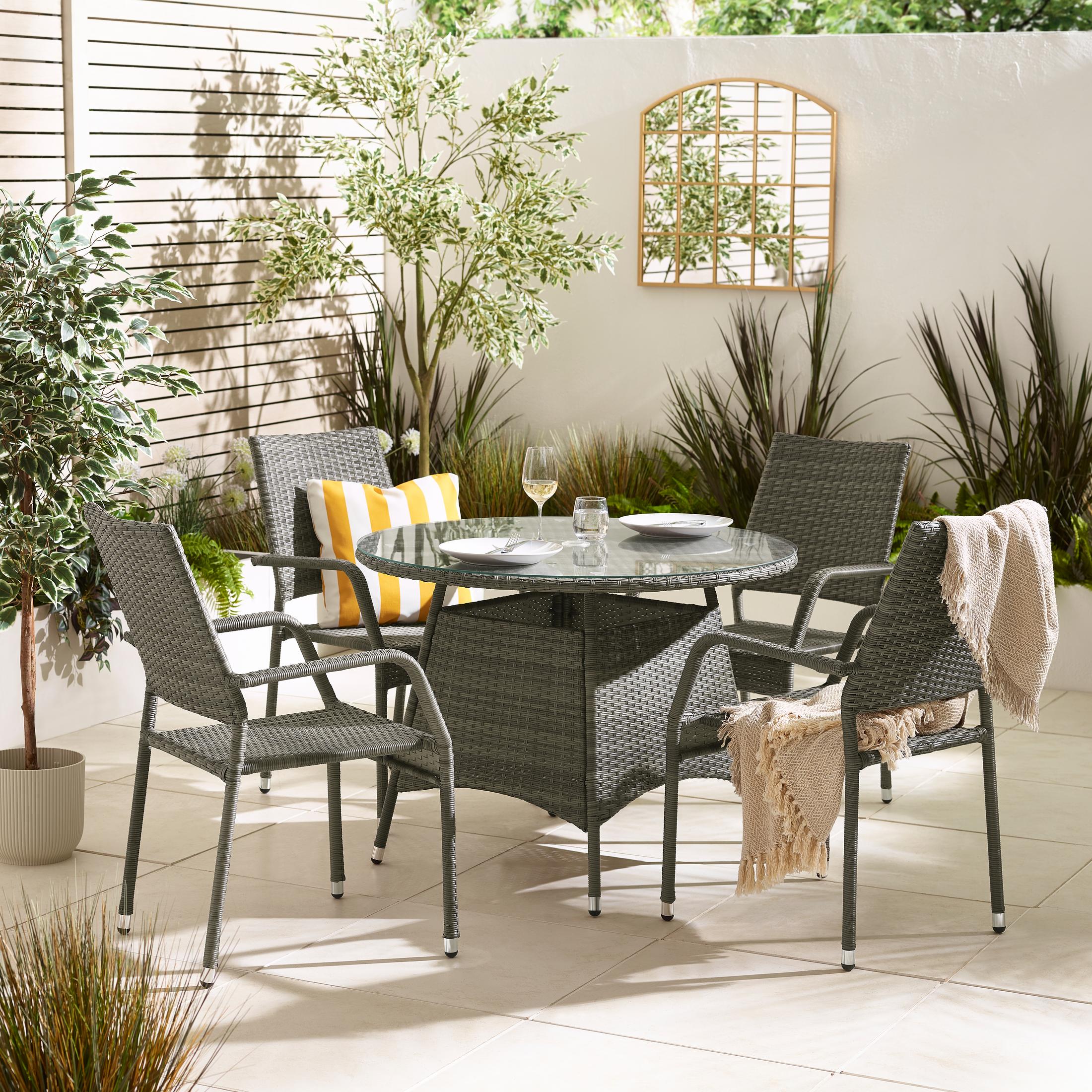 Antigua Grey Rattan 4 Seat Round Table Garden Dining Set