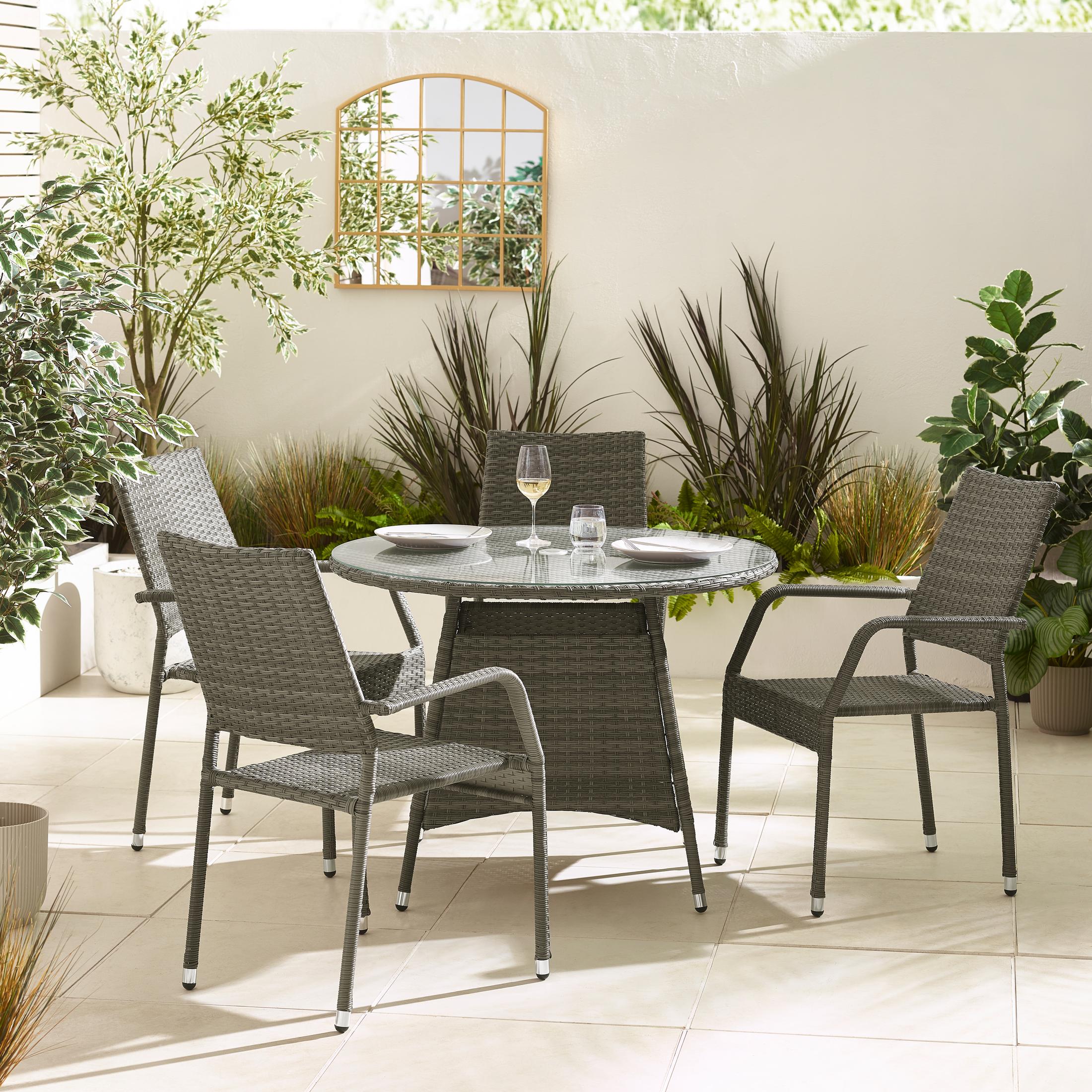 Antigua Grey Rattan 4 Seat Round Table Garden Dining Set