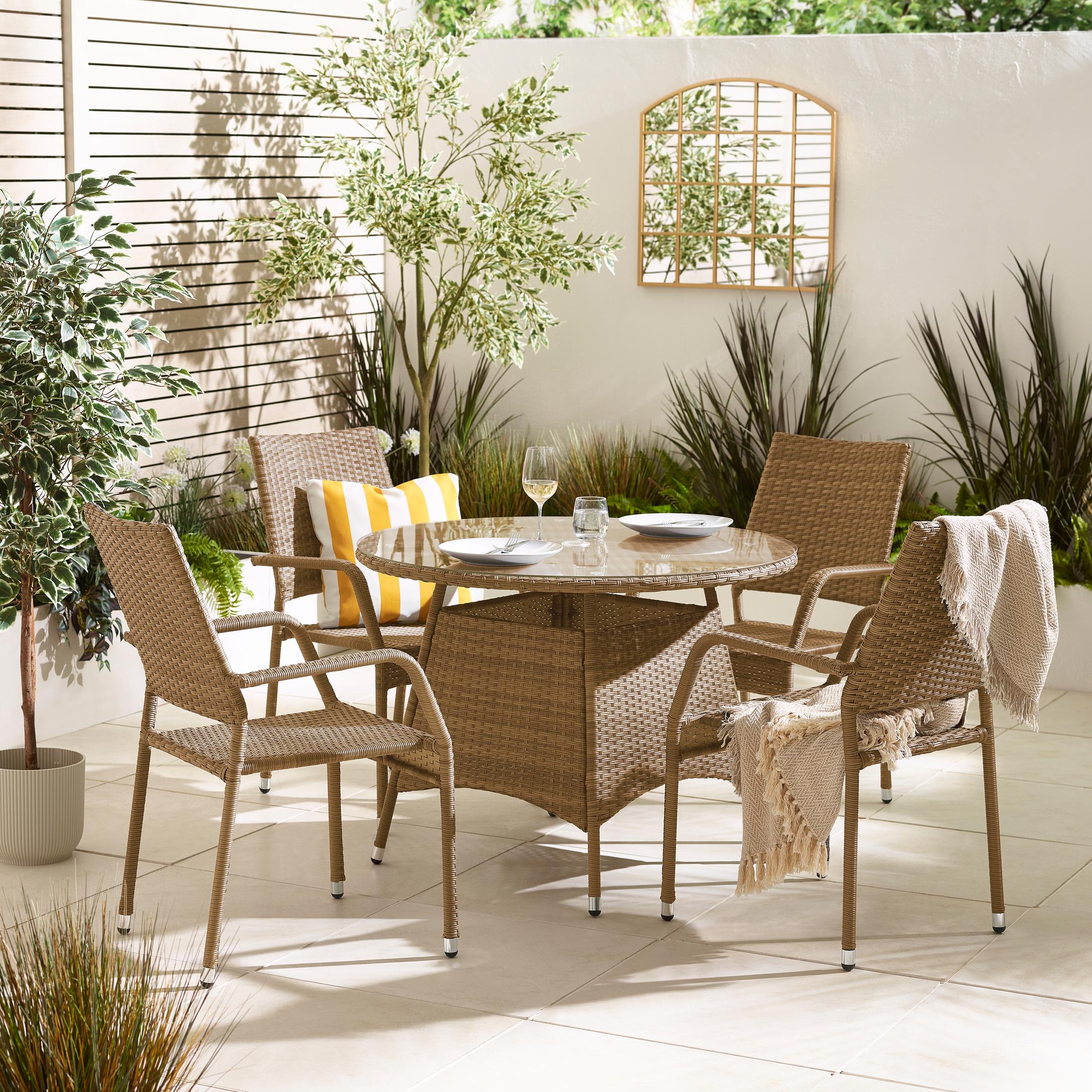 Antigua Beige Rattan 4 Seat Round Table Garden Dining Set