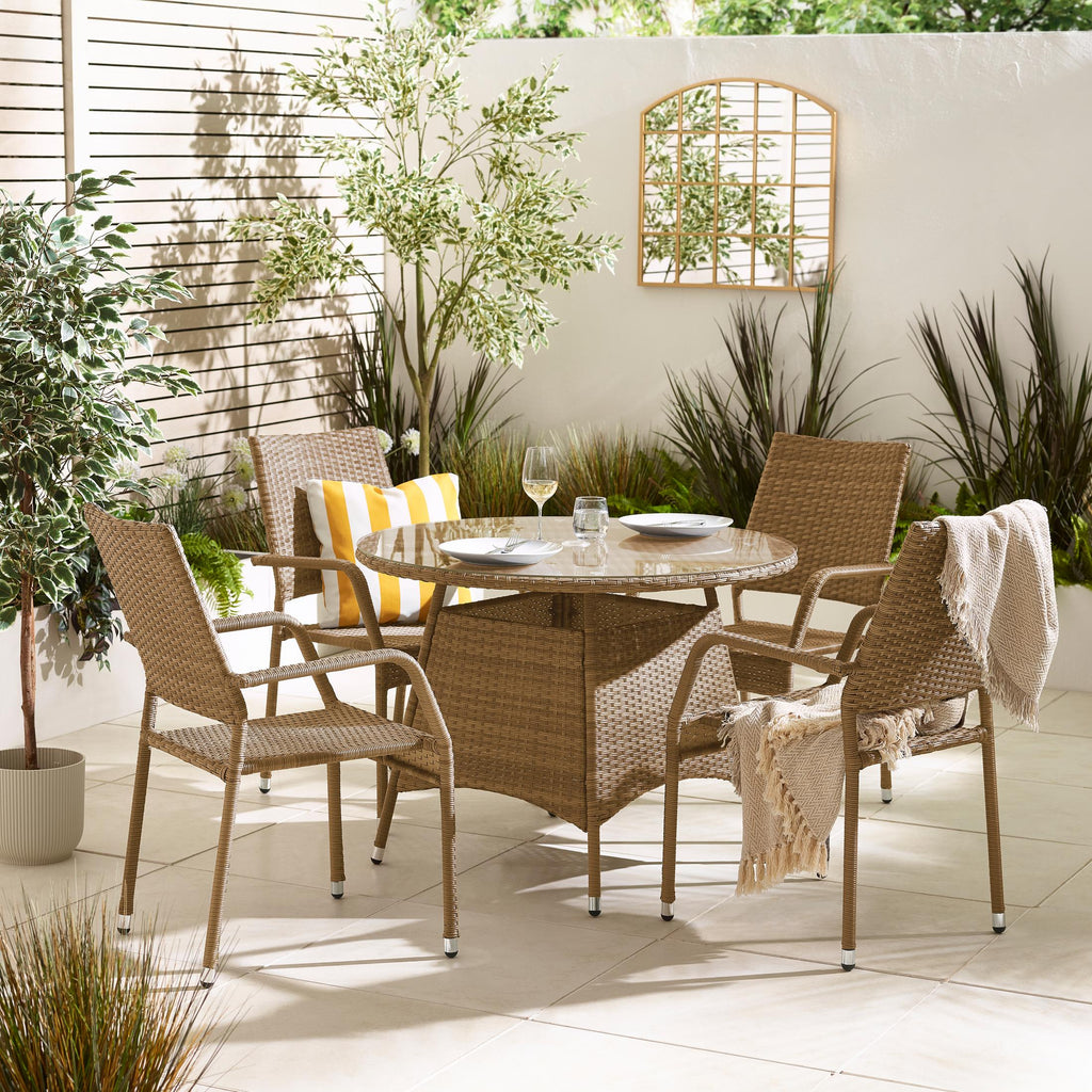 Antigua Beige Rattan 4 Seat Round Table Garden Dining Set