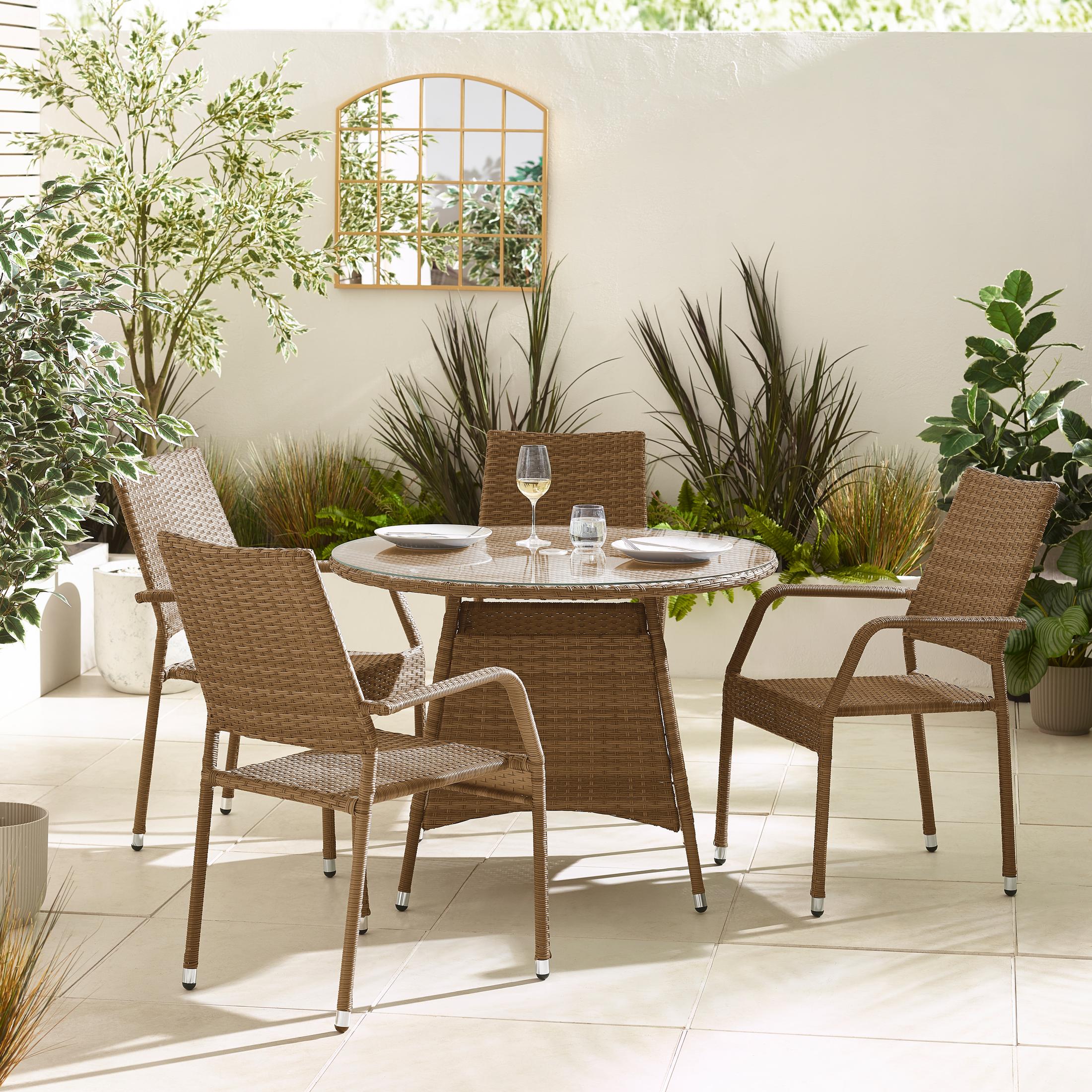 Antigua Beige Rattan 4 Seat Round Table Garden Dining Set