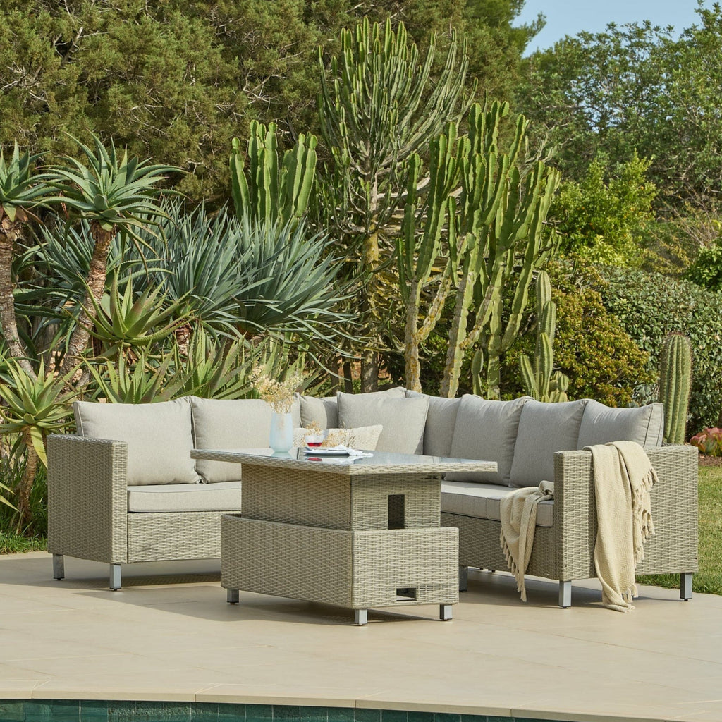 Aria 6 Seater Rattan Corner Sofa Garden Set with Raised Dining Coffee Table - Grey