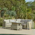 Aria 6 Seater Rattan Corner Sofa Garden Set with Raised Dining Coffee Table - Grey
