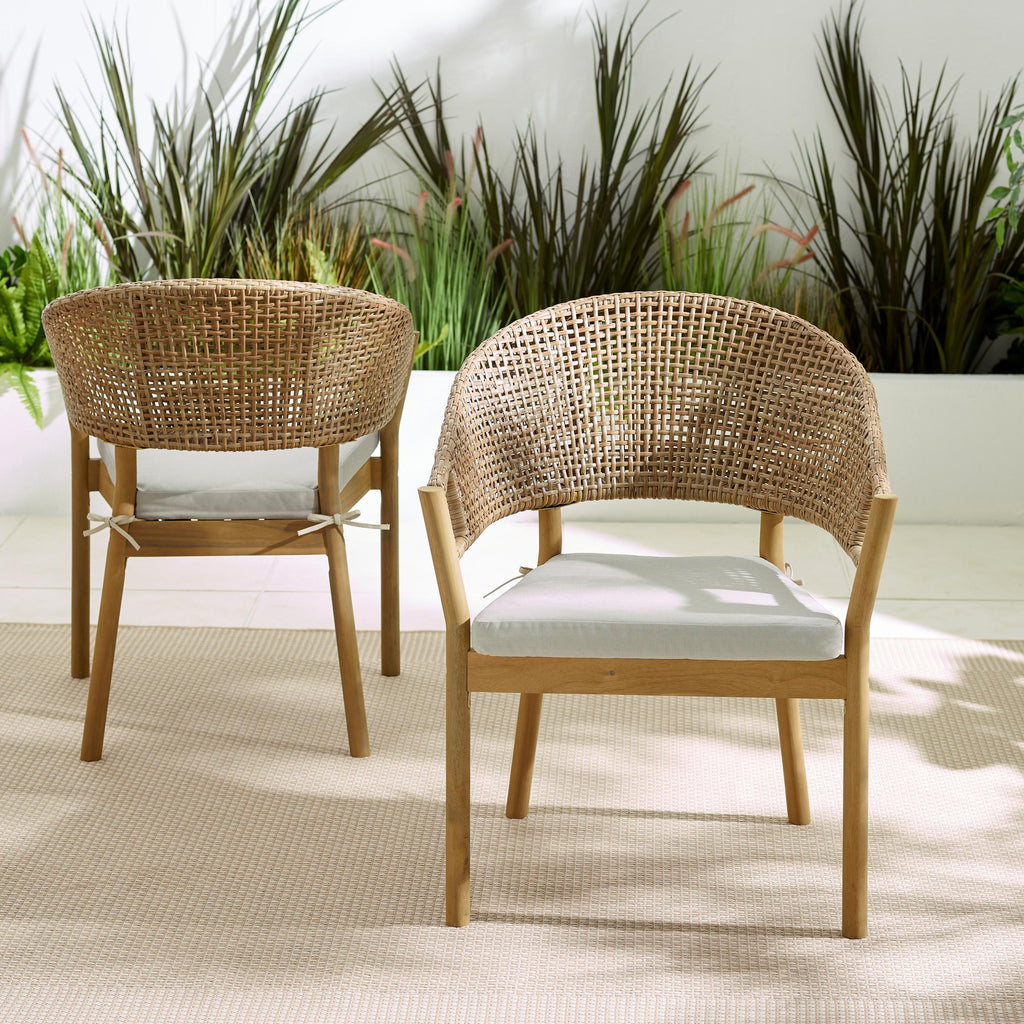 Lanai & Asa Beige Rattan & Cream 4 Seat Round Table Garden Dining Set