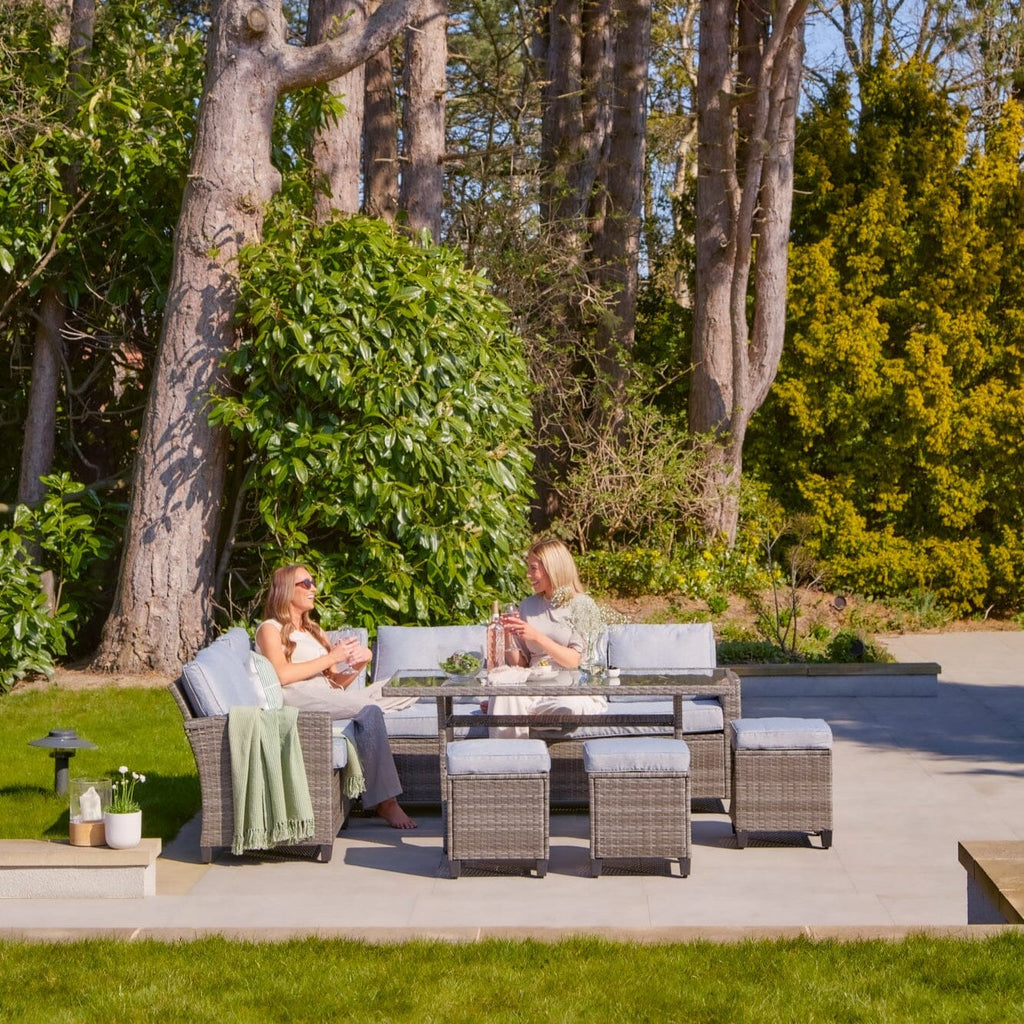 Aston 9 Seater Rattan Corner Sofa Set with Glass Table Top - Grey