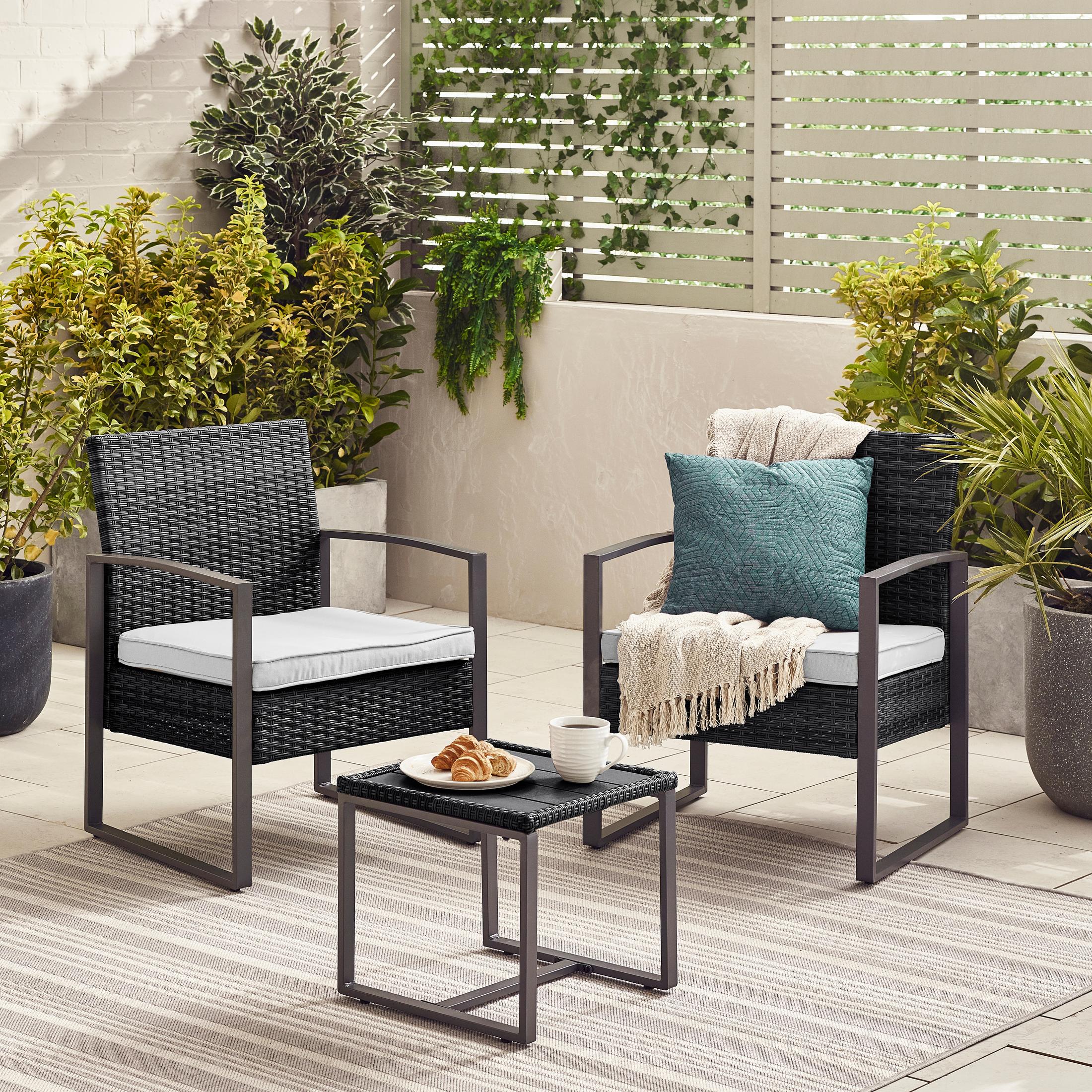Algarve Black Rattan 2 Seat Garden Bistro Set