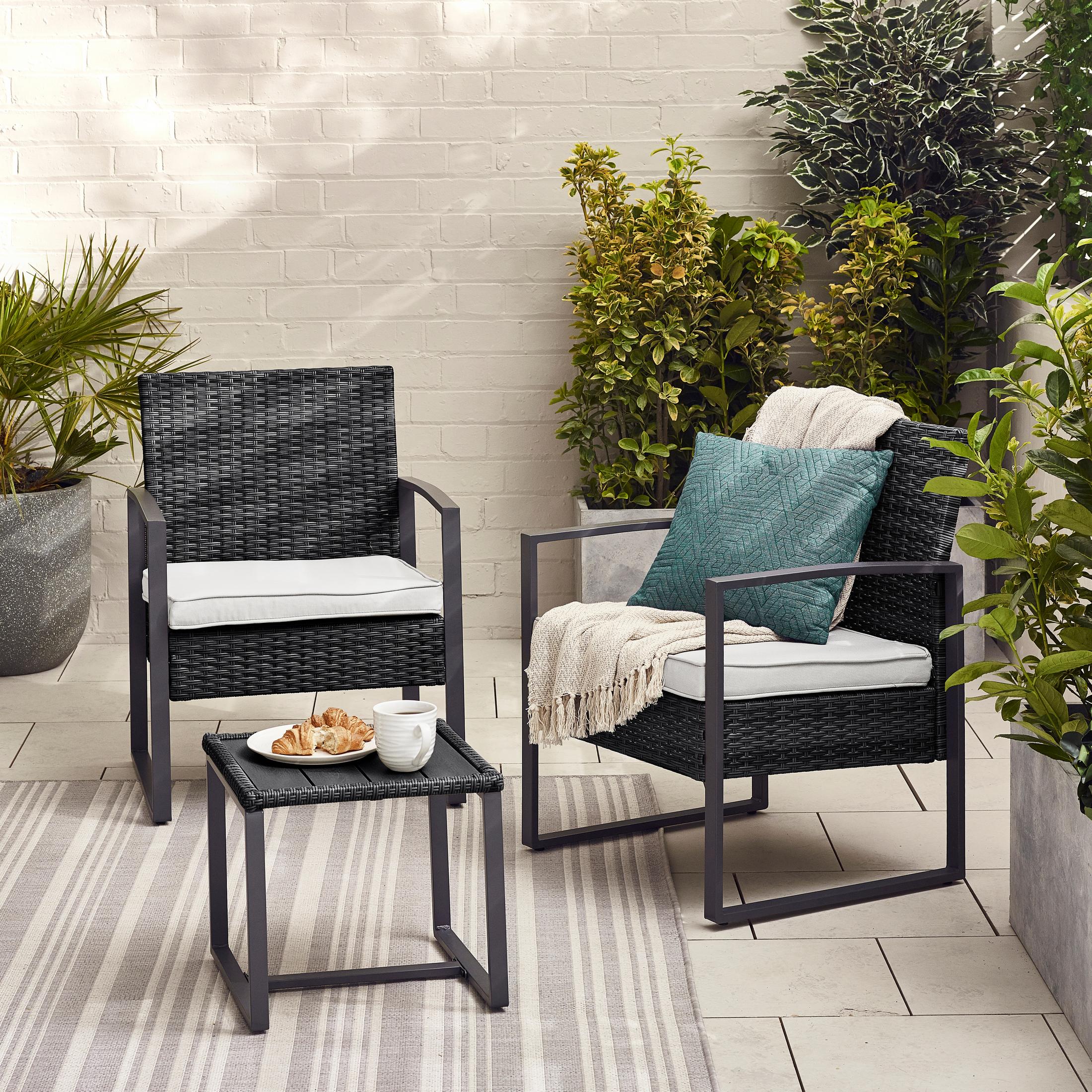 Algarve Black Rattan 2 Seat Garden Bistro Set