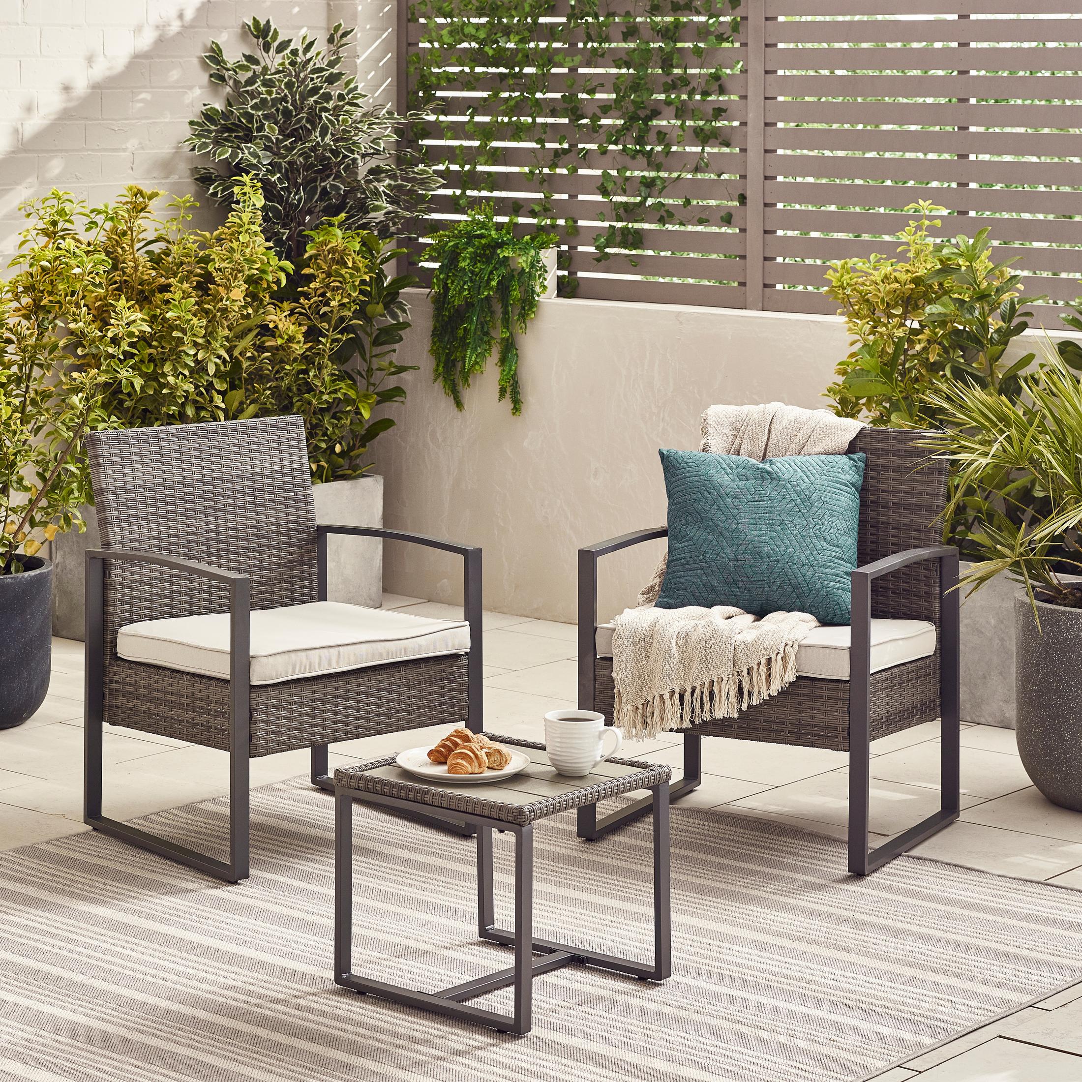 Algarve Grey Rattan 2 Seat Garden Bistro Set