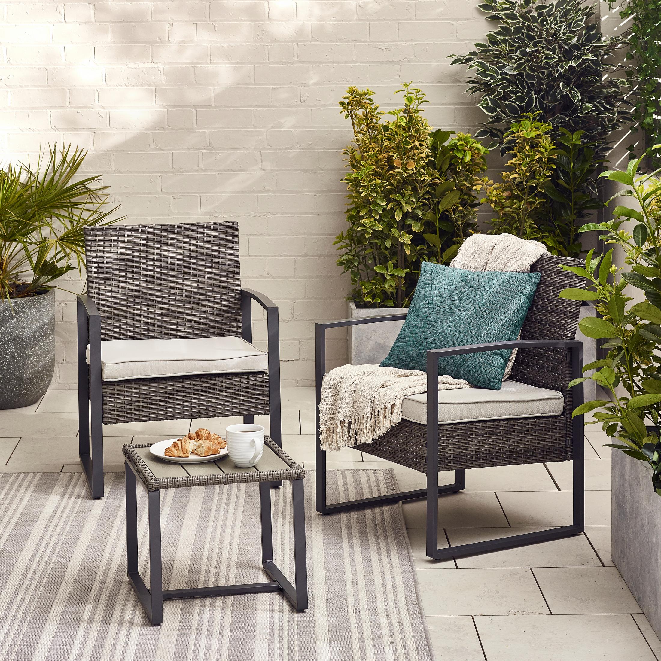 Algarve Grey Rattan 2 Seat Garden Bistro Set