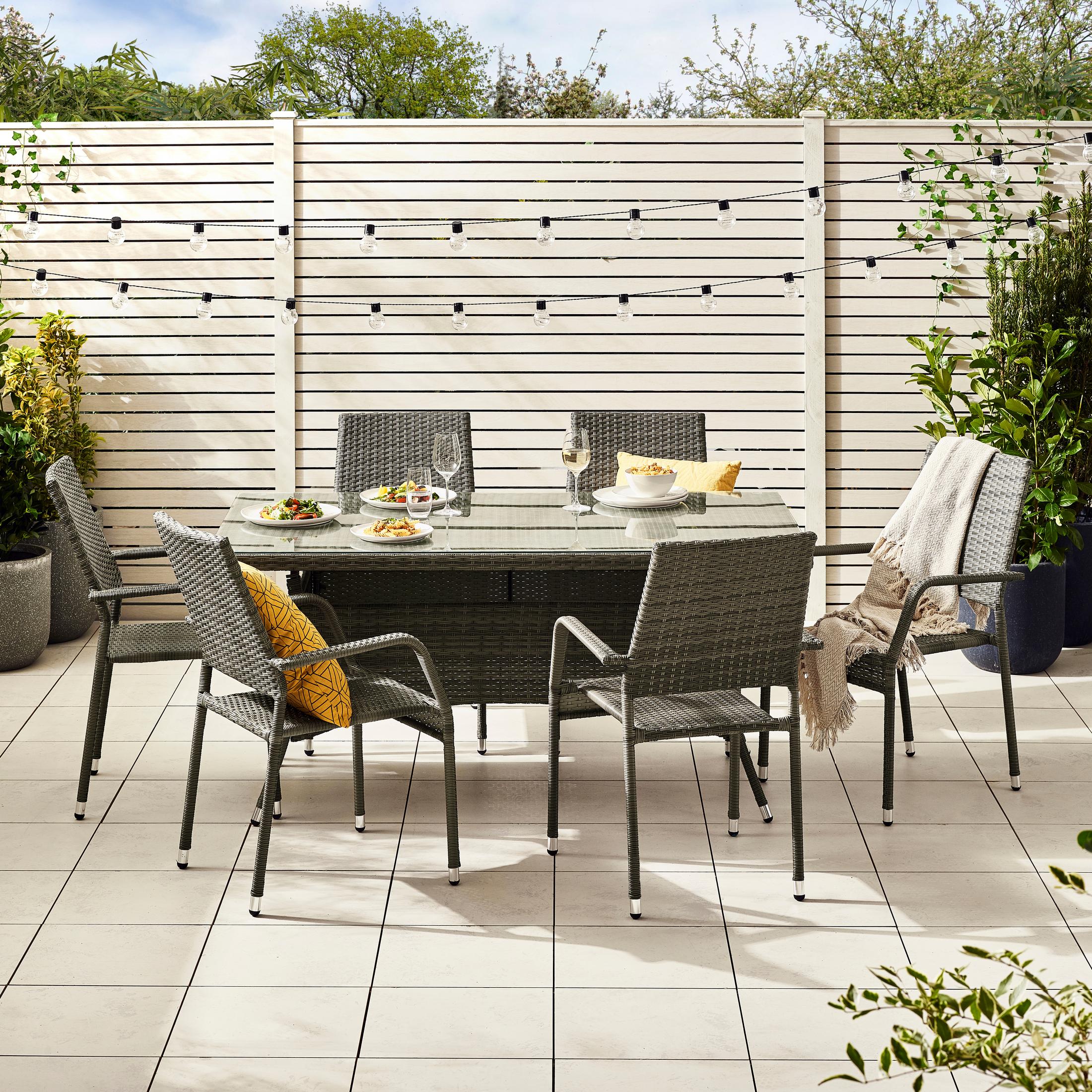 Antigua Grey Rattan 6 Seat Garden Dining Set