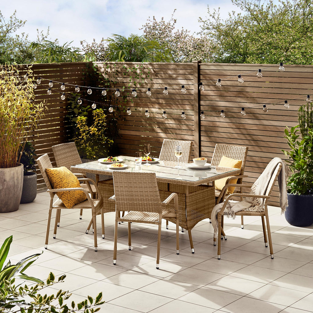 Antigua Beige Rattan 6 Seat Garden Dining Set
