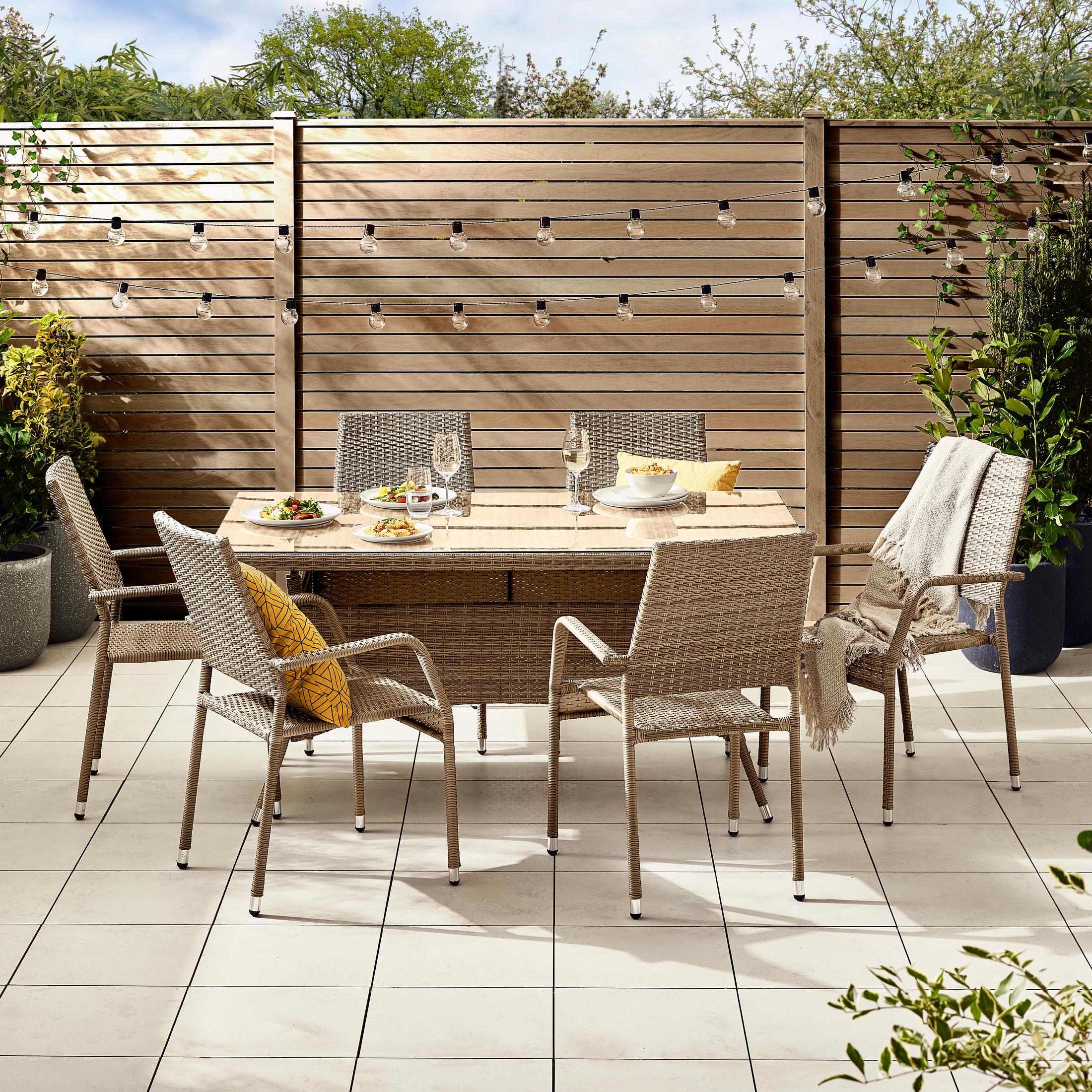 Antigua Beige Rattan 6 Seat Garden Dining Set