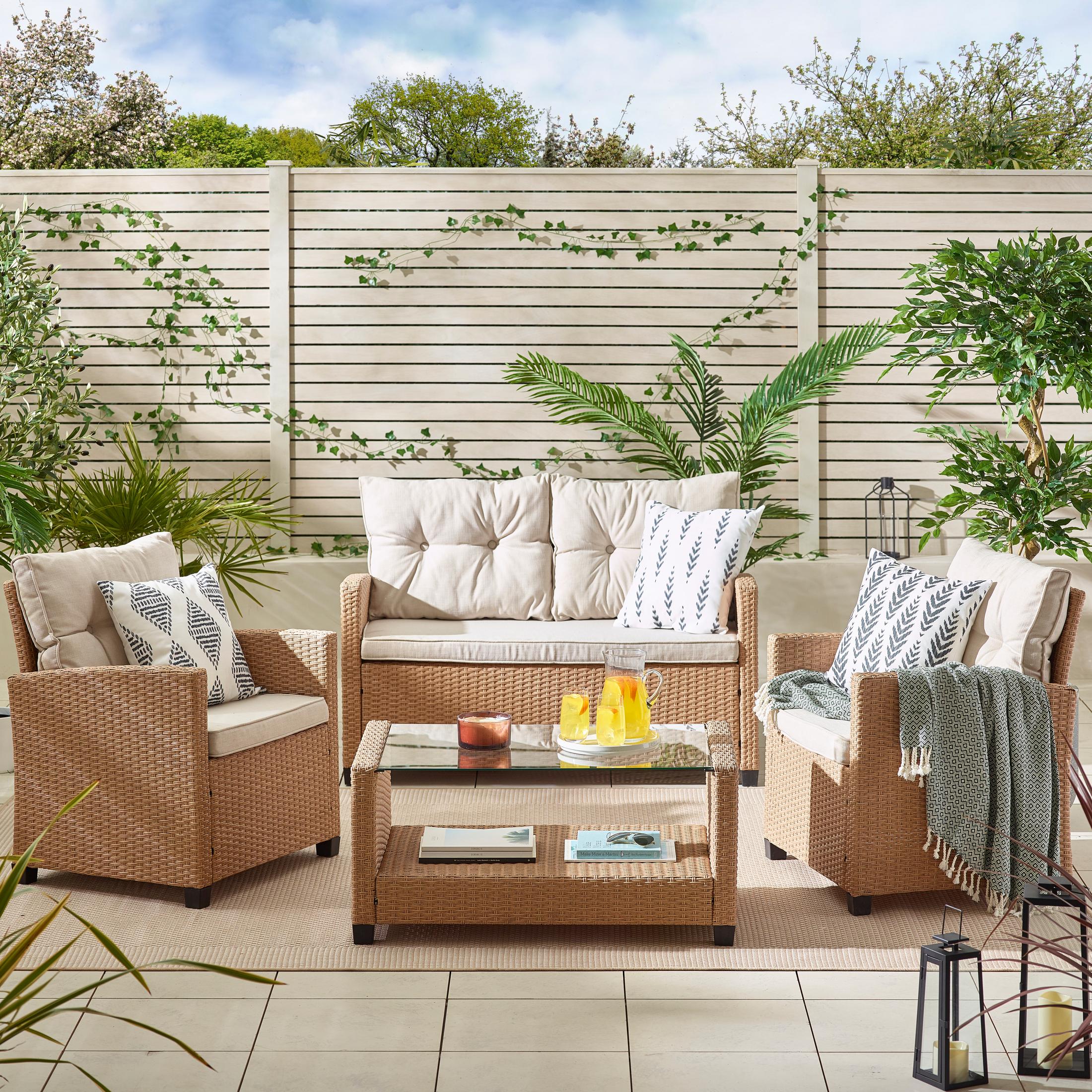 Arizona Beige Rattan 4 Seat Garden Sofa & Chairs Set