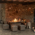 Aston 9 Seater Rattan Garden Corner Sofa Set with Fire Pit - Brown Weave