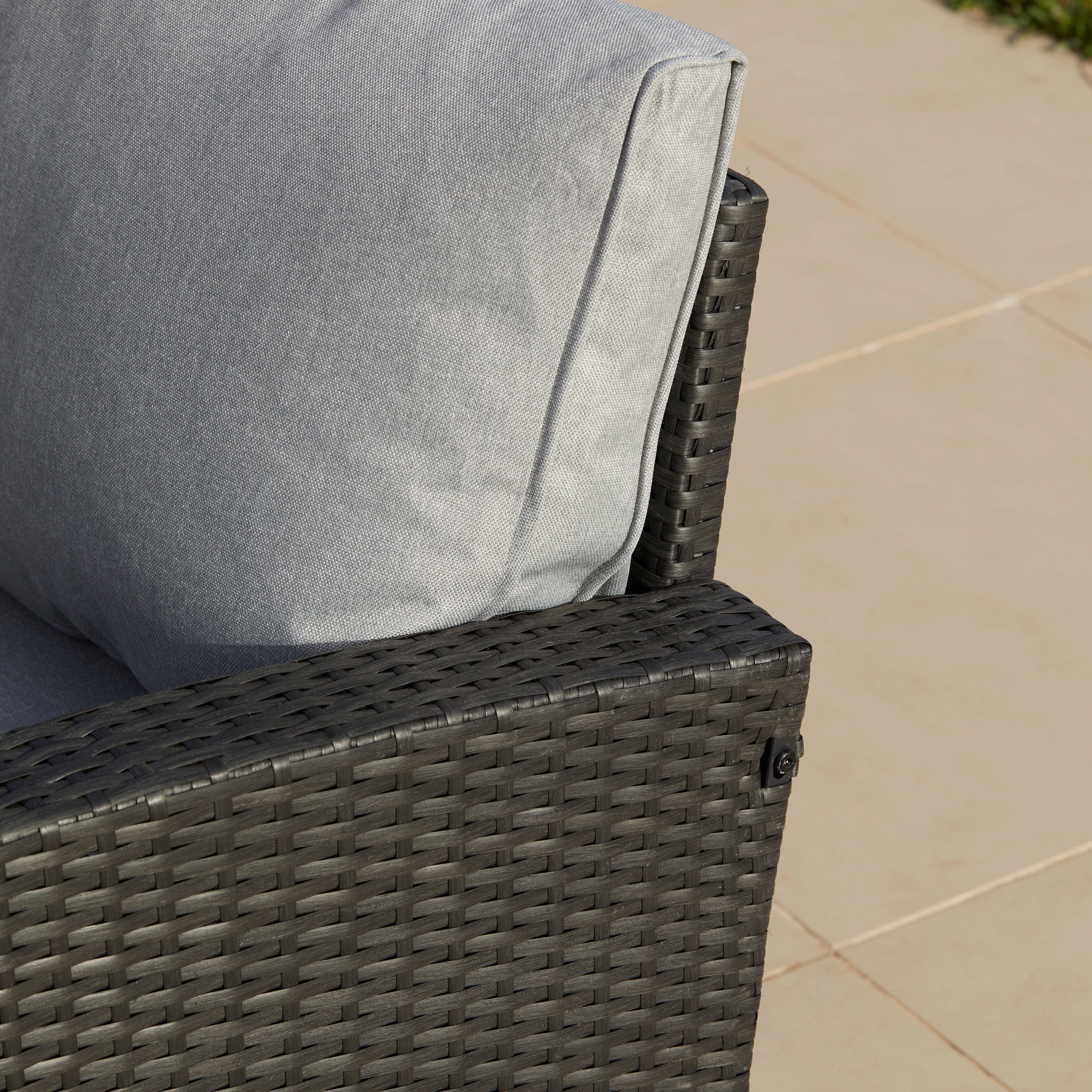 Aston 9 Seater Rattan Garden Corner Sofa Set with Grey Lean Over Parasol - Black Weave