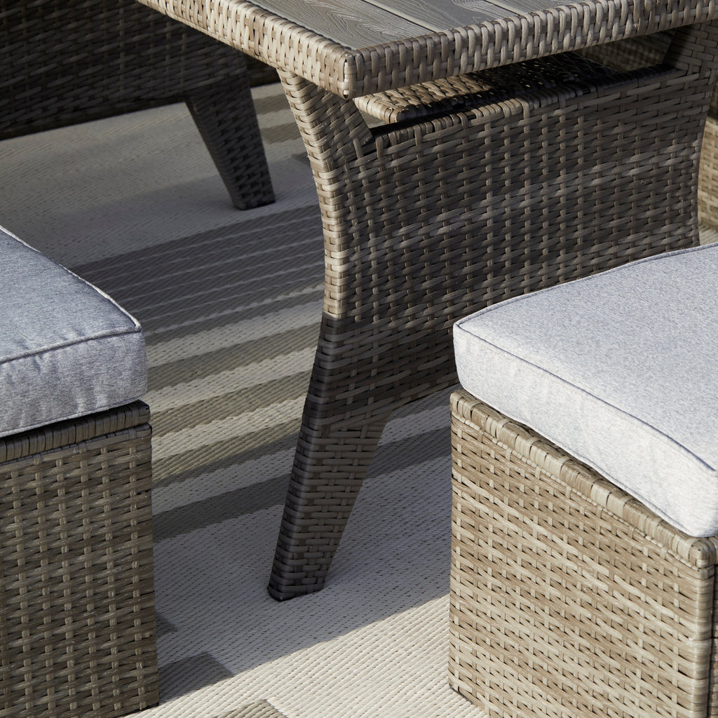 Aston 9 Seater Rattan Garden Corner Sofa Set with Fire Pit - Grey Weave