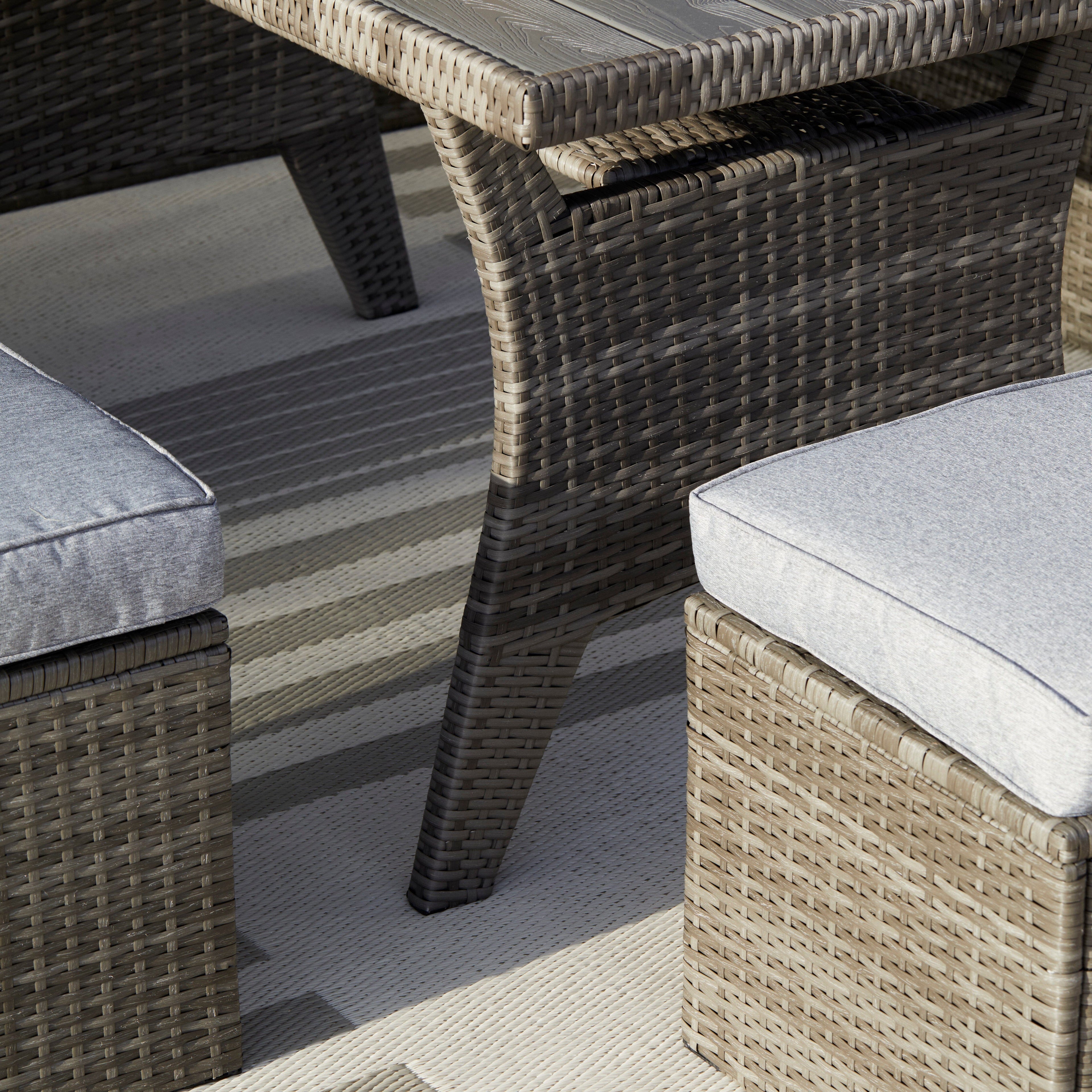 Aston 9 Seater Rattan Garden Corner Sofa Set with Fire Pit - Grey Weave