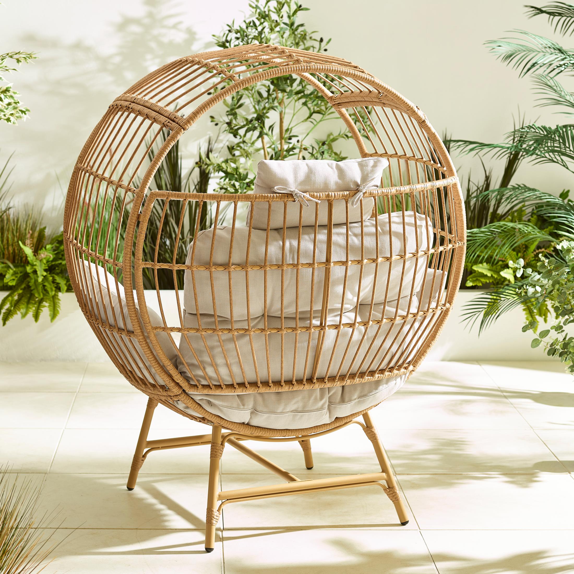 Boca Beige Rattan & Cream Cocoon Garden Egg Chair