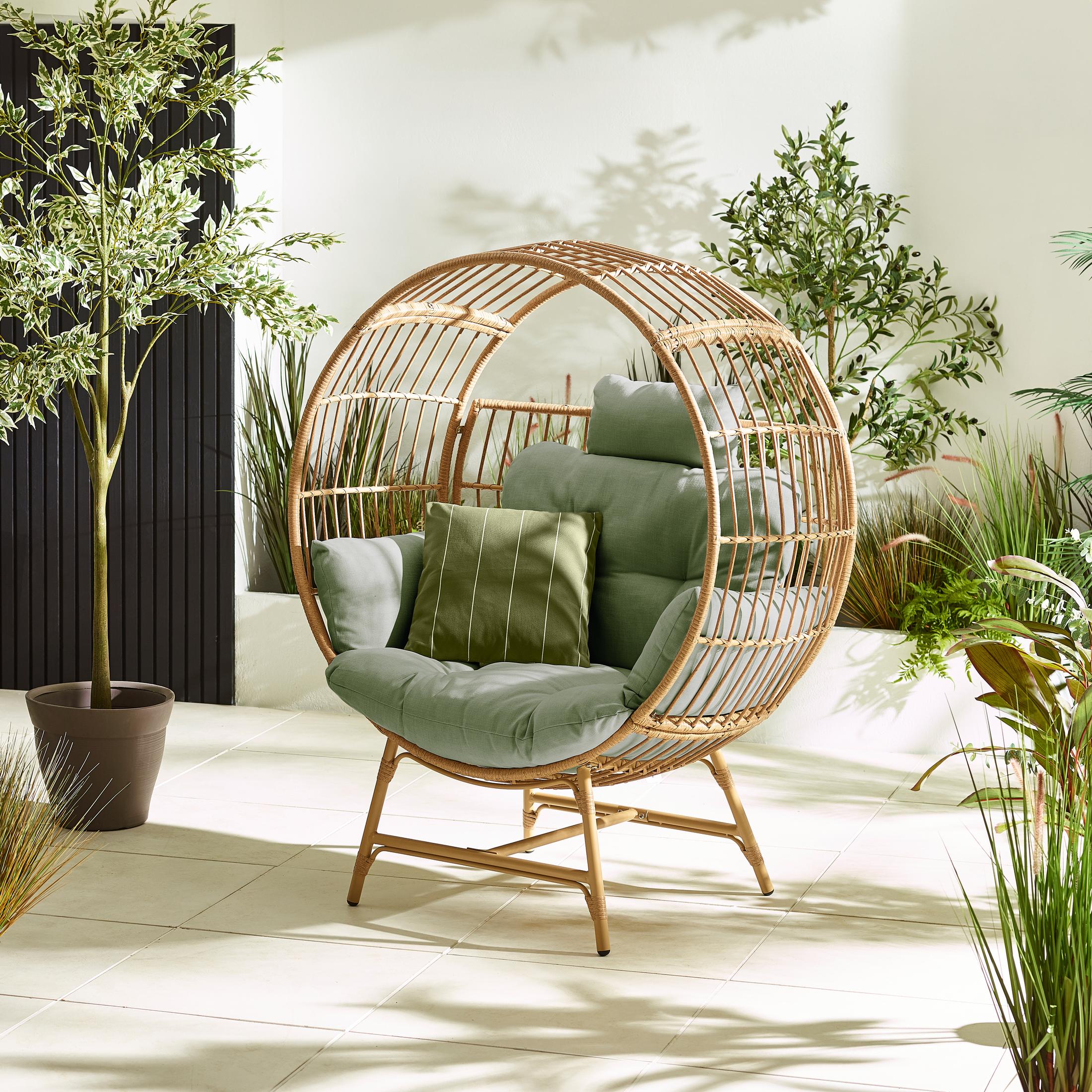 Boca Beige Rattan & Green Cocoon Garden Egg Chair