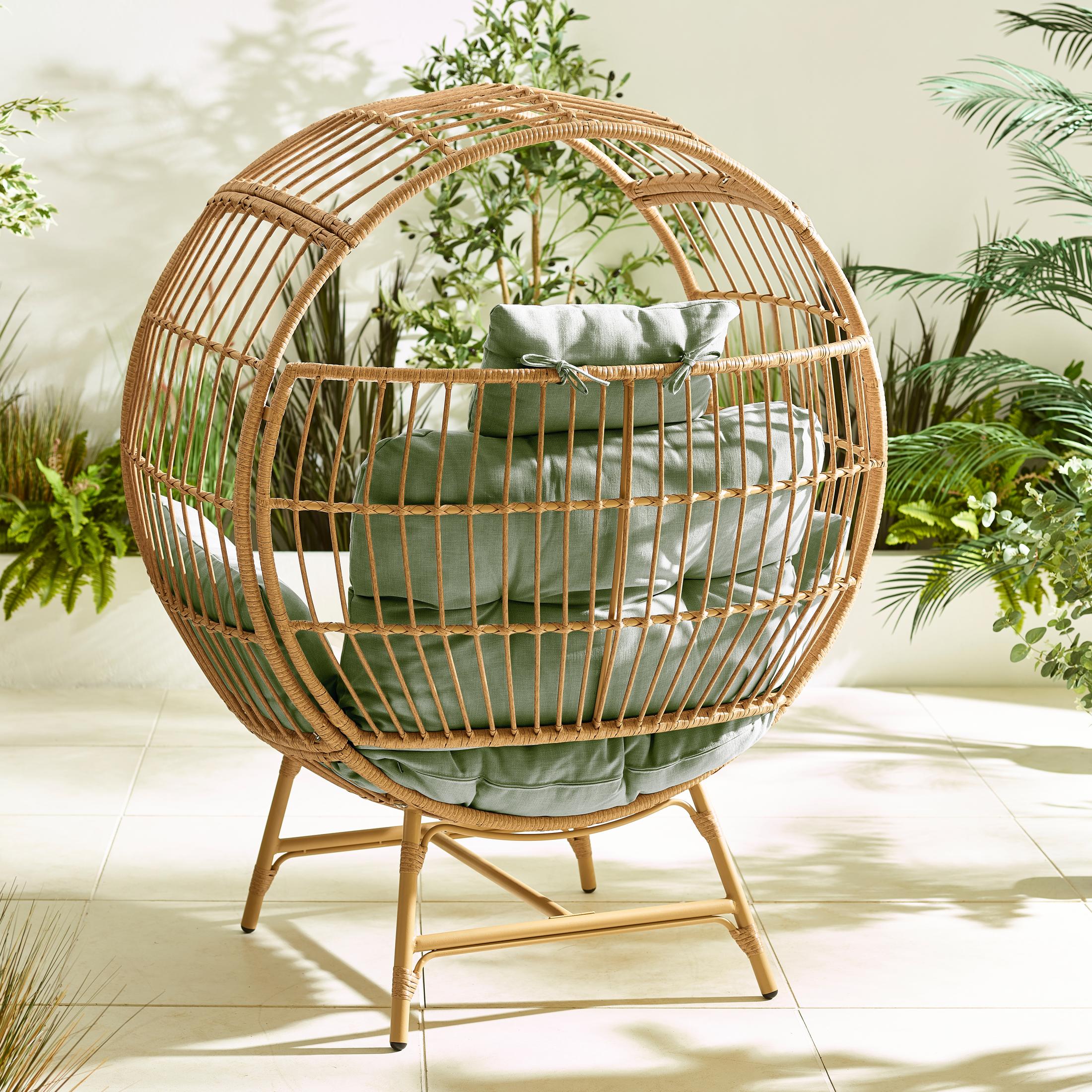 Boca Beige Rattan & Green Cocoon Garden Egg Chair