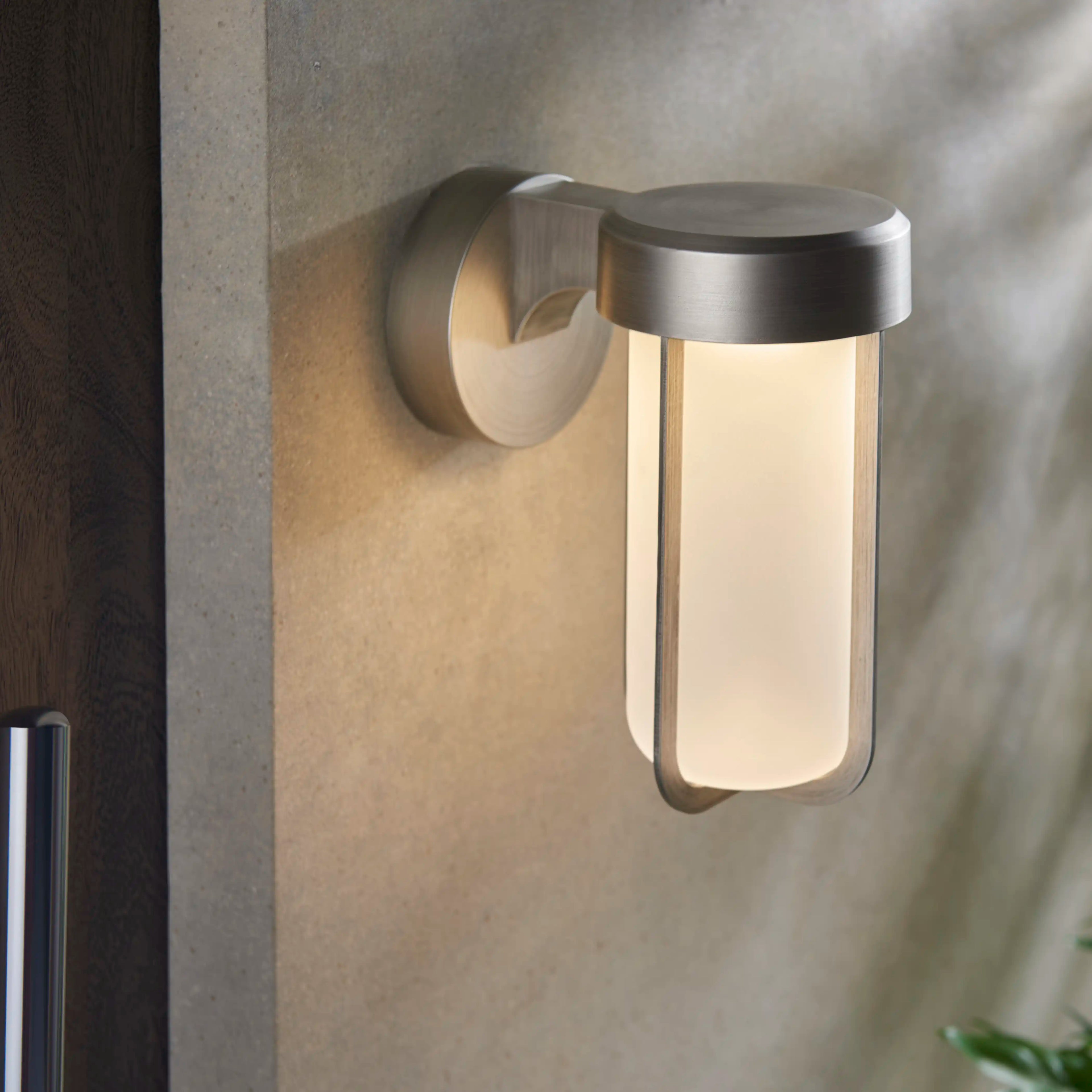 Truro Outdoor Wall Light | Frosted Glass & Brushed Chrome
