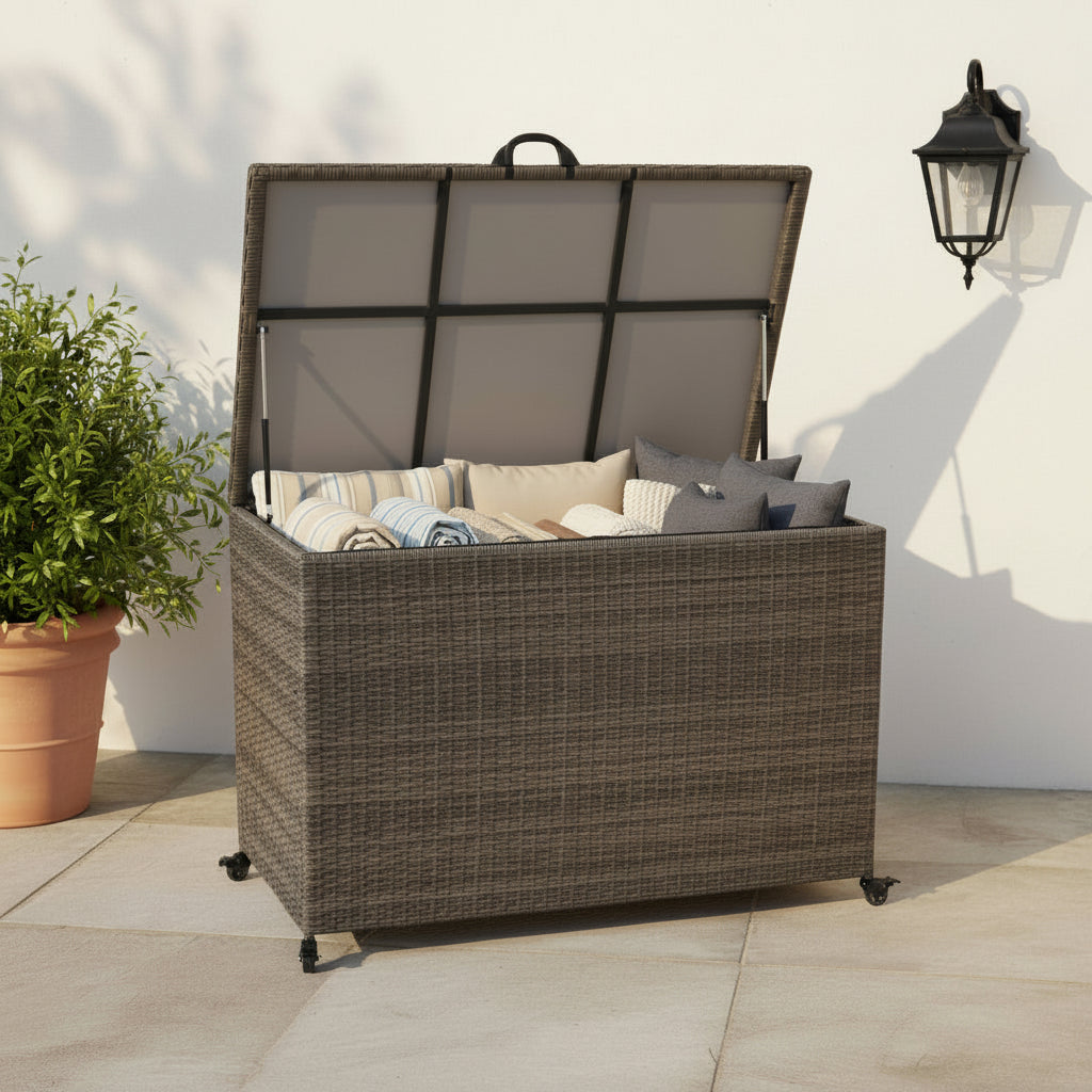 Charcoal Weave 510L Cushion Storage Box with Gas Lift
