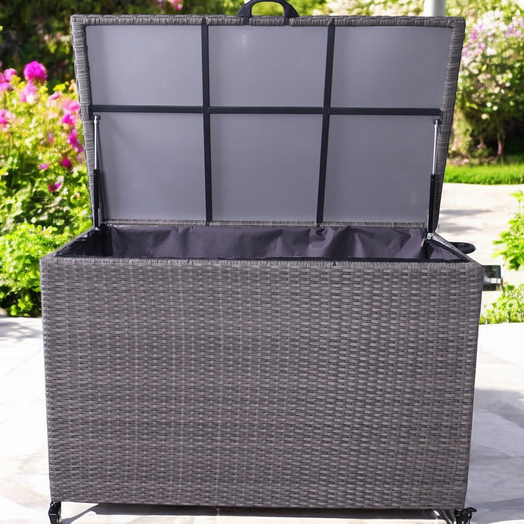 Charcoal Weave 510L Cushion Storage Box with Gas Lift
