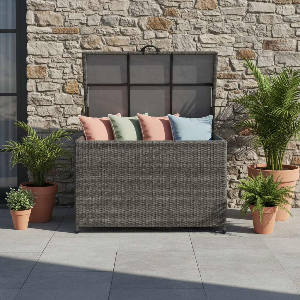Charcoal Weave 645L Cushion Storage Box with Gas Lift
