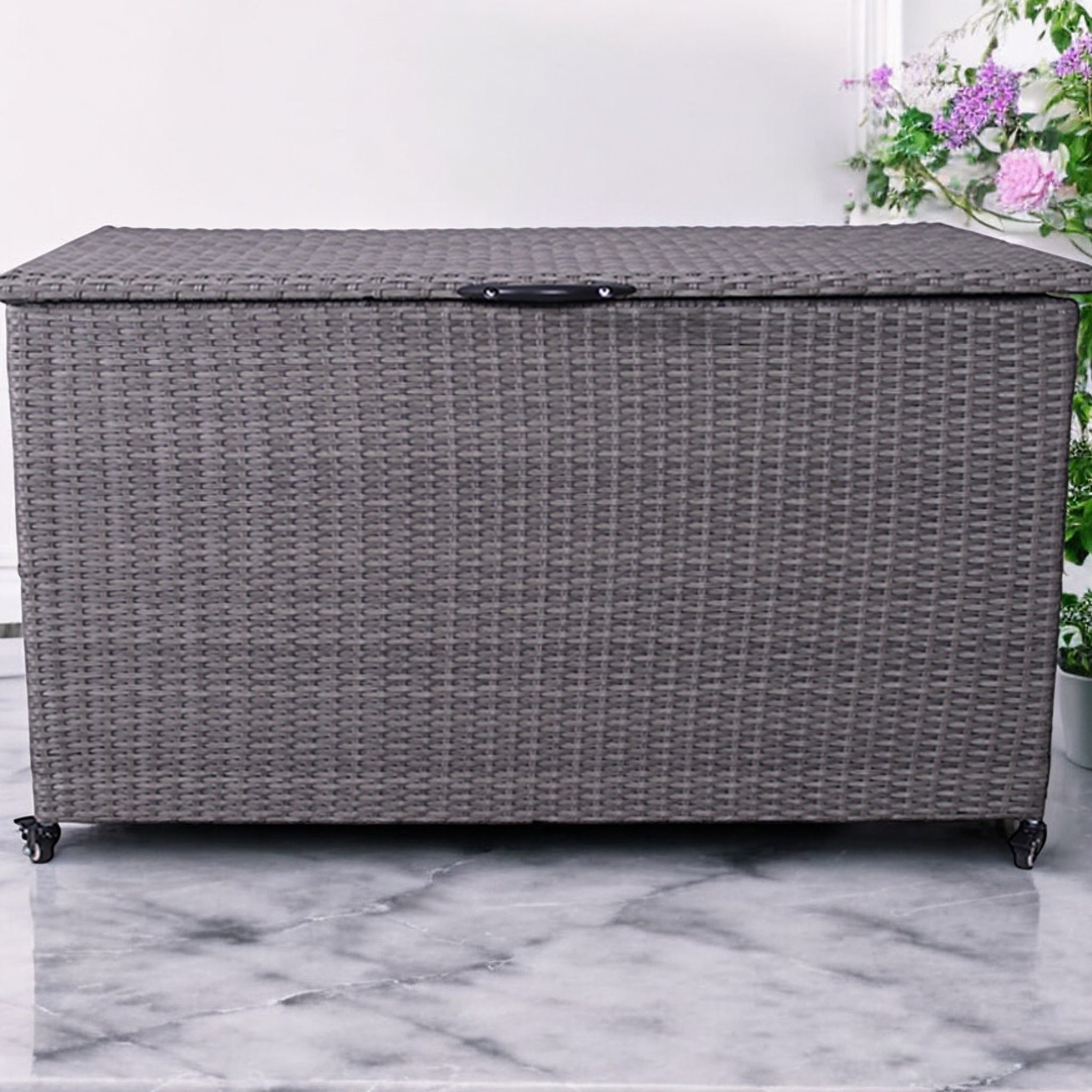 Charcoal Weave 645L Cushion Storage Box with Gas Lift