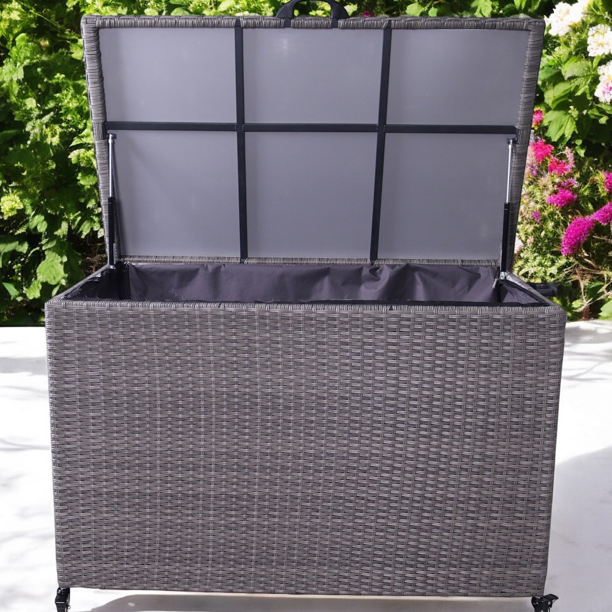 Charcoal Weave 645L Cushion Storage Box with Gas Lift