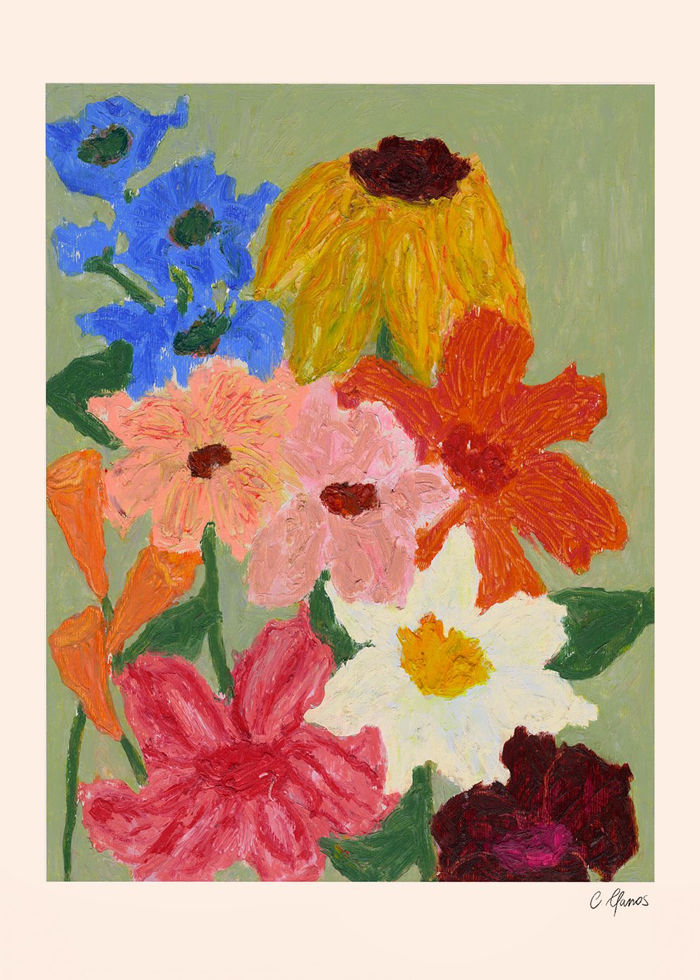 Flowers on Sage Green