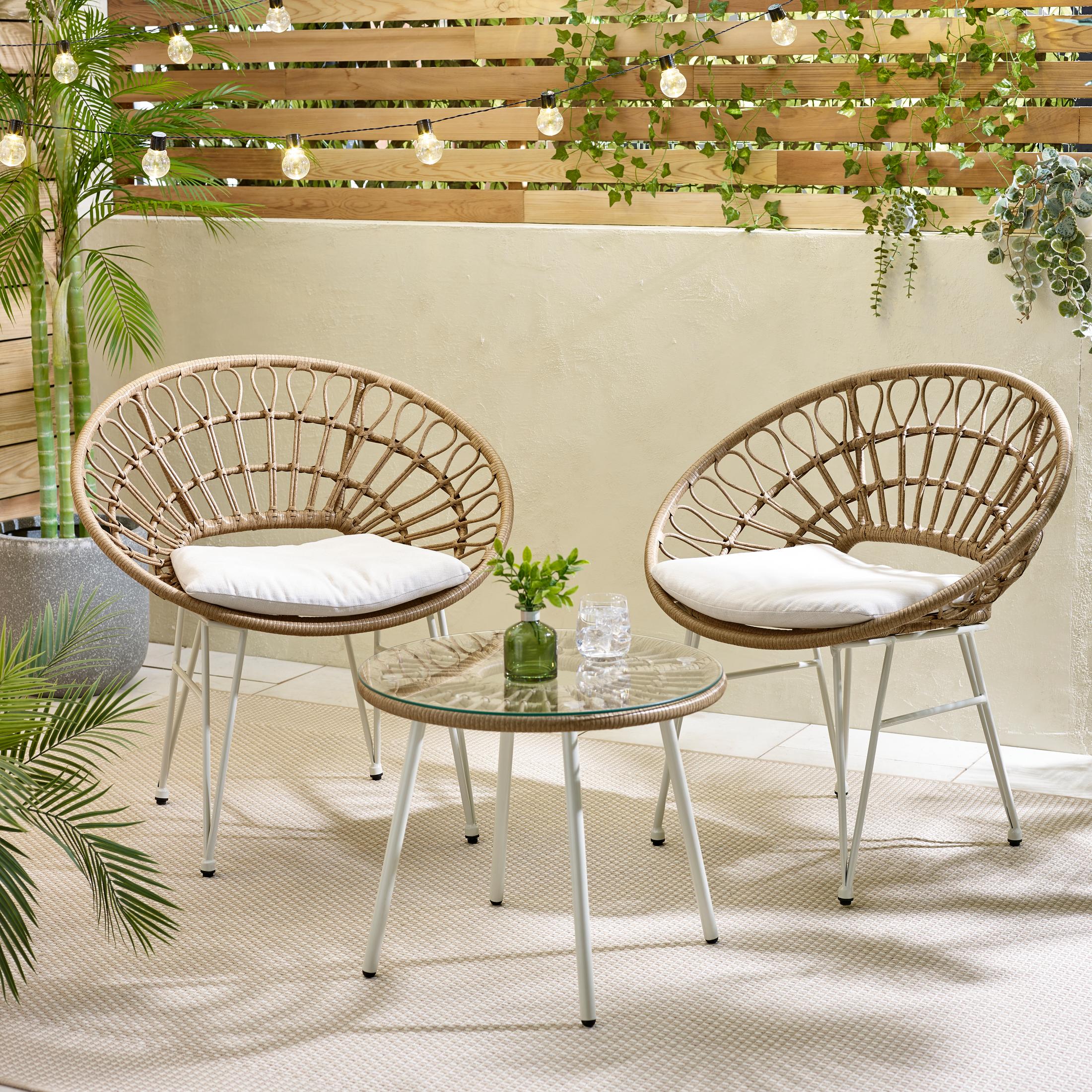 Crete Beige Rattan 2 Seat Garden Bistro Set