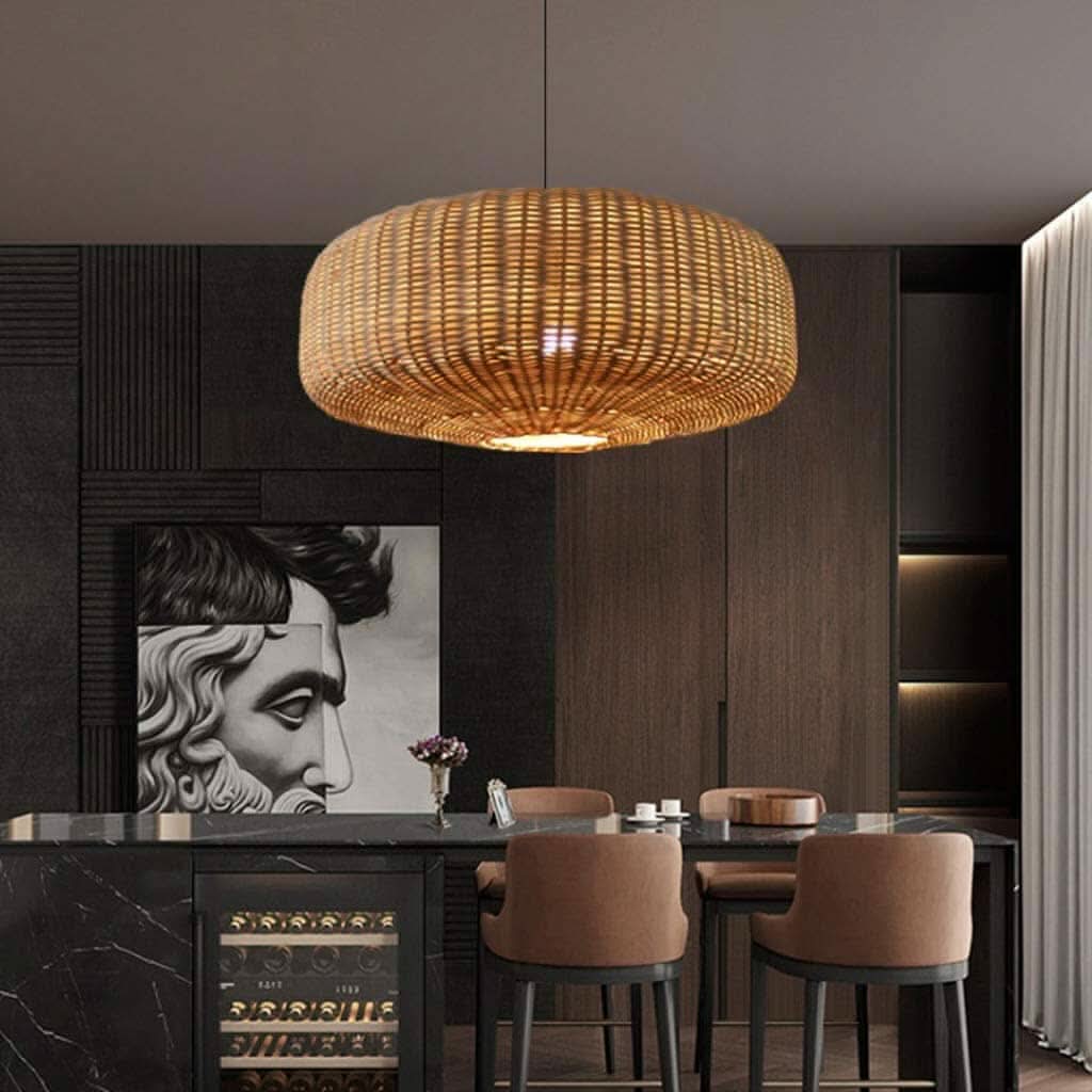 Lightsin Handwoven Rattan Hanging Lamp Rustic Style Pendant Light Fixture