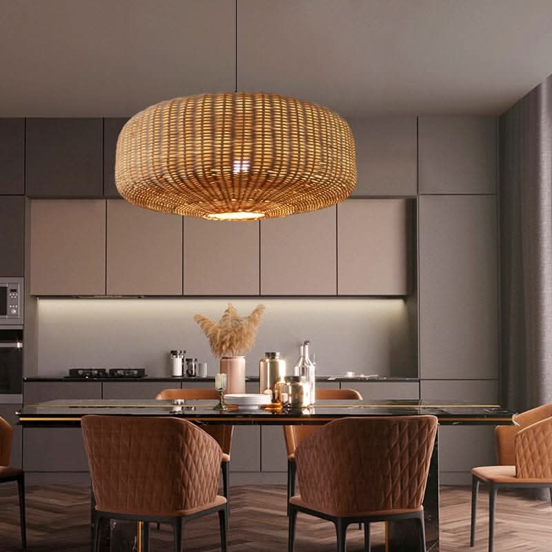 Lightsin Handwoven Rattan Hanging Lamp Rustic Style Pendant Light Fixture