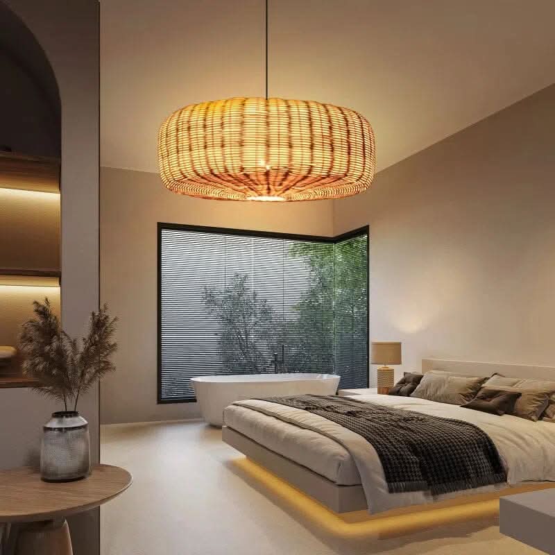 Lightsin Handwoven Rattan Hanging Lamp Rustic Style Pendant Light Fixture