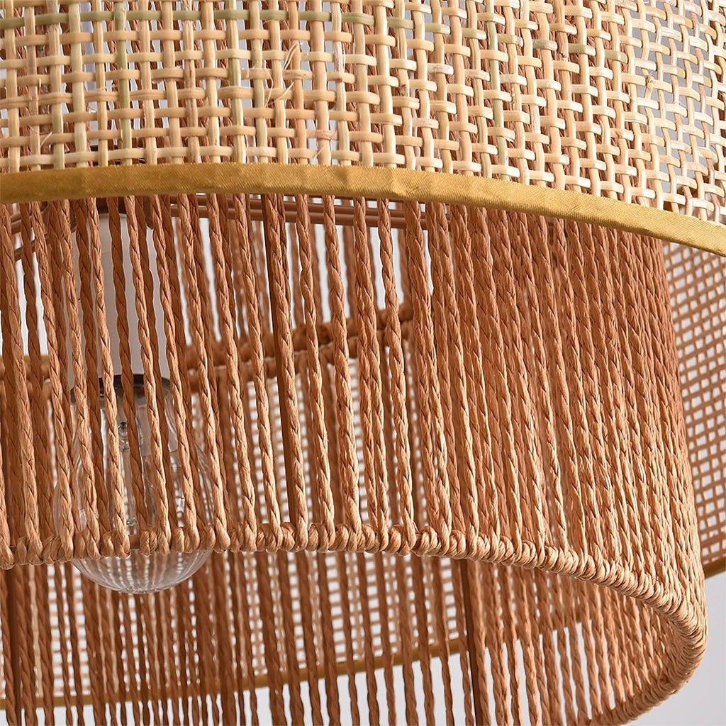 Lightsin Natural Woven Rattan and Hemp Rope Rustic Pendant Light Fixture