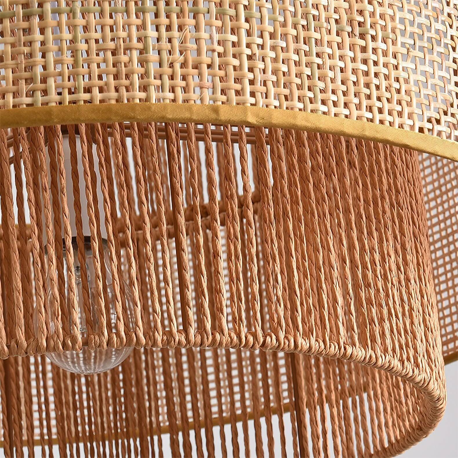 Lightsin Natural Woven Rattan and Hemp Rope Rustic Pendant Light Fixture