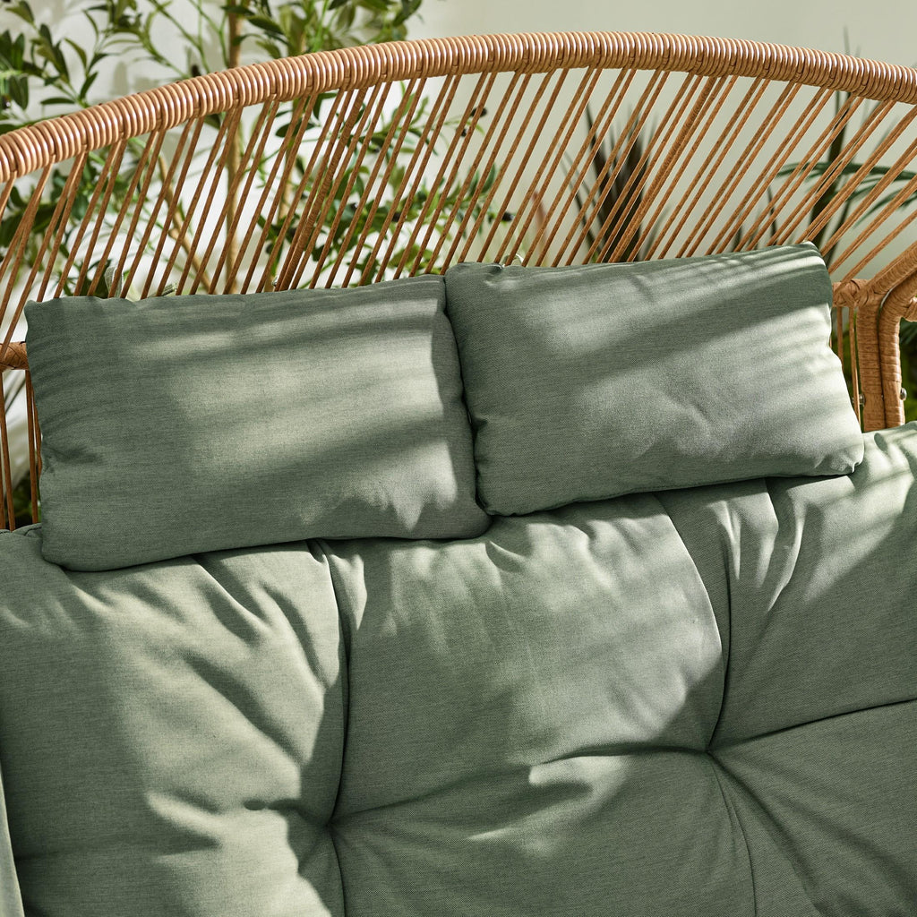 Beige Rattan & Green Garden Double Egg Chair Seat