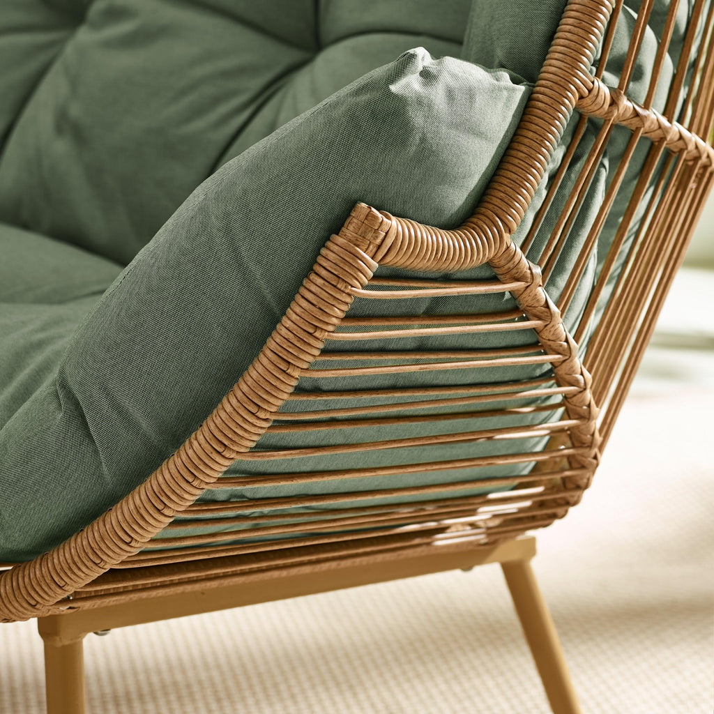 Beige Rattan & Green Garden Double Egg Chair Seat
