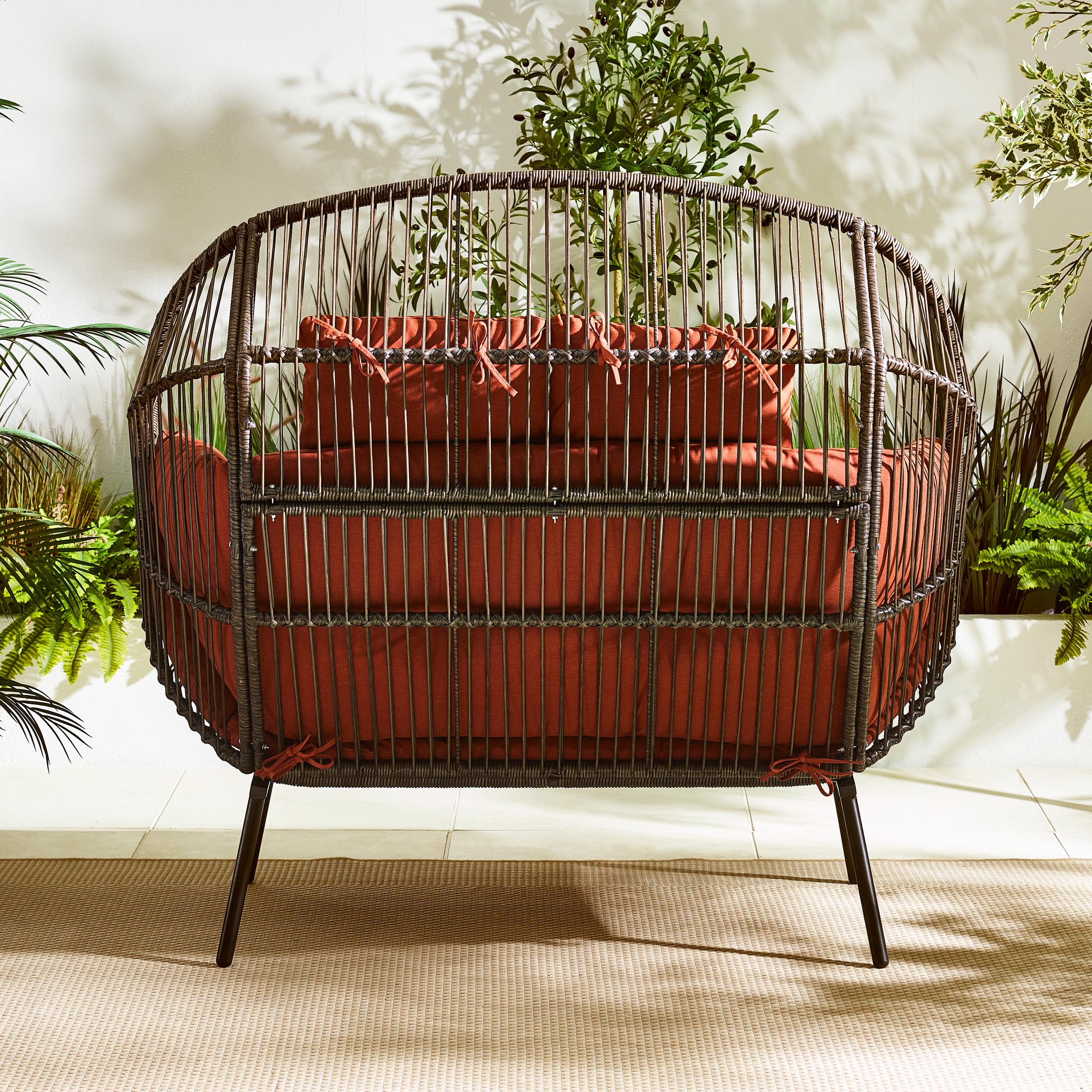 Brown Rattan & Orange Garden Double Egg Chair Seat