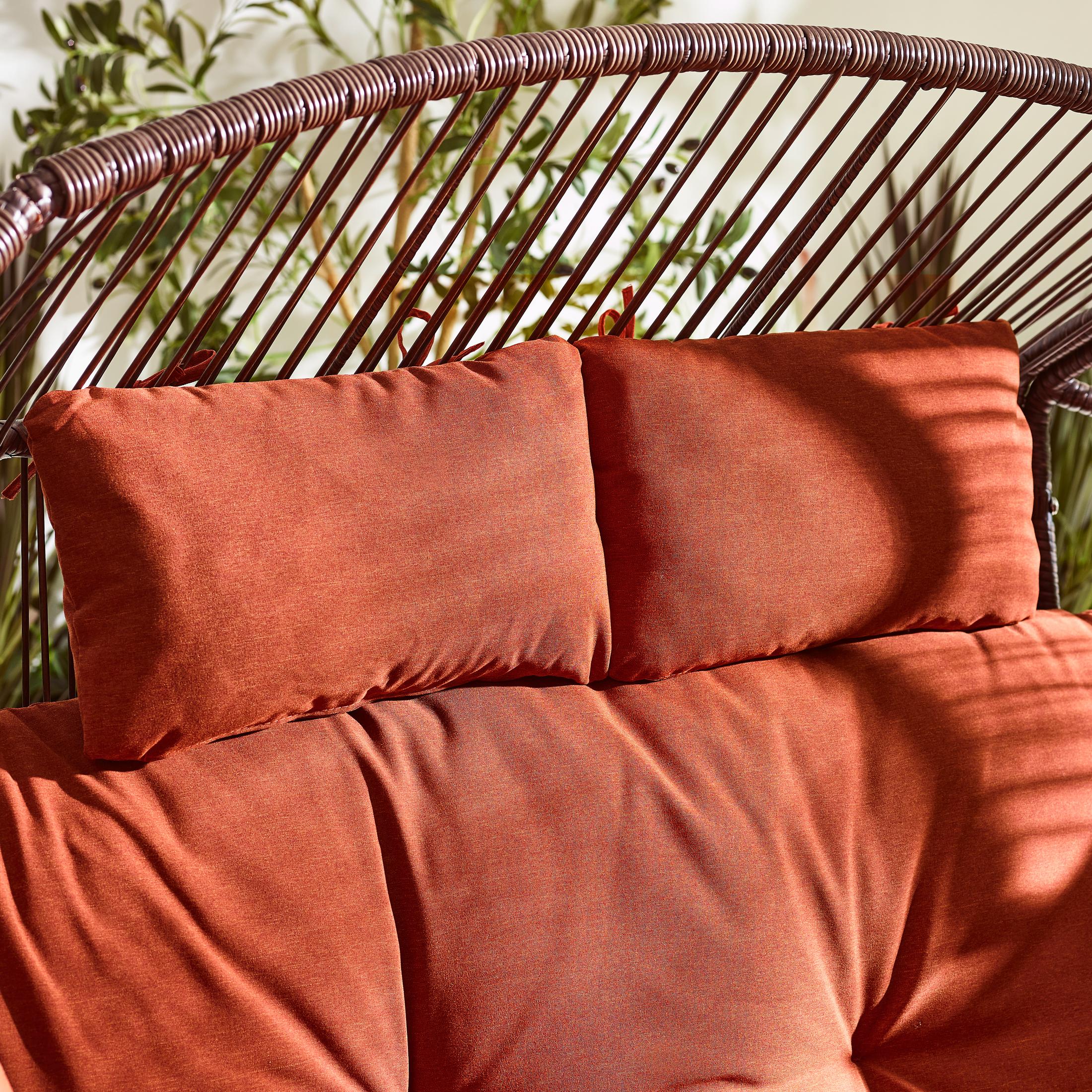 Brown Rattan & Orange Garden Double Egg Chair Seat