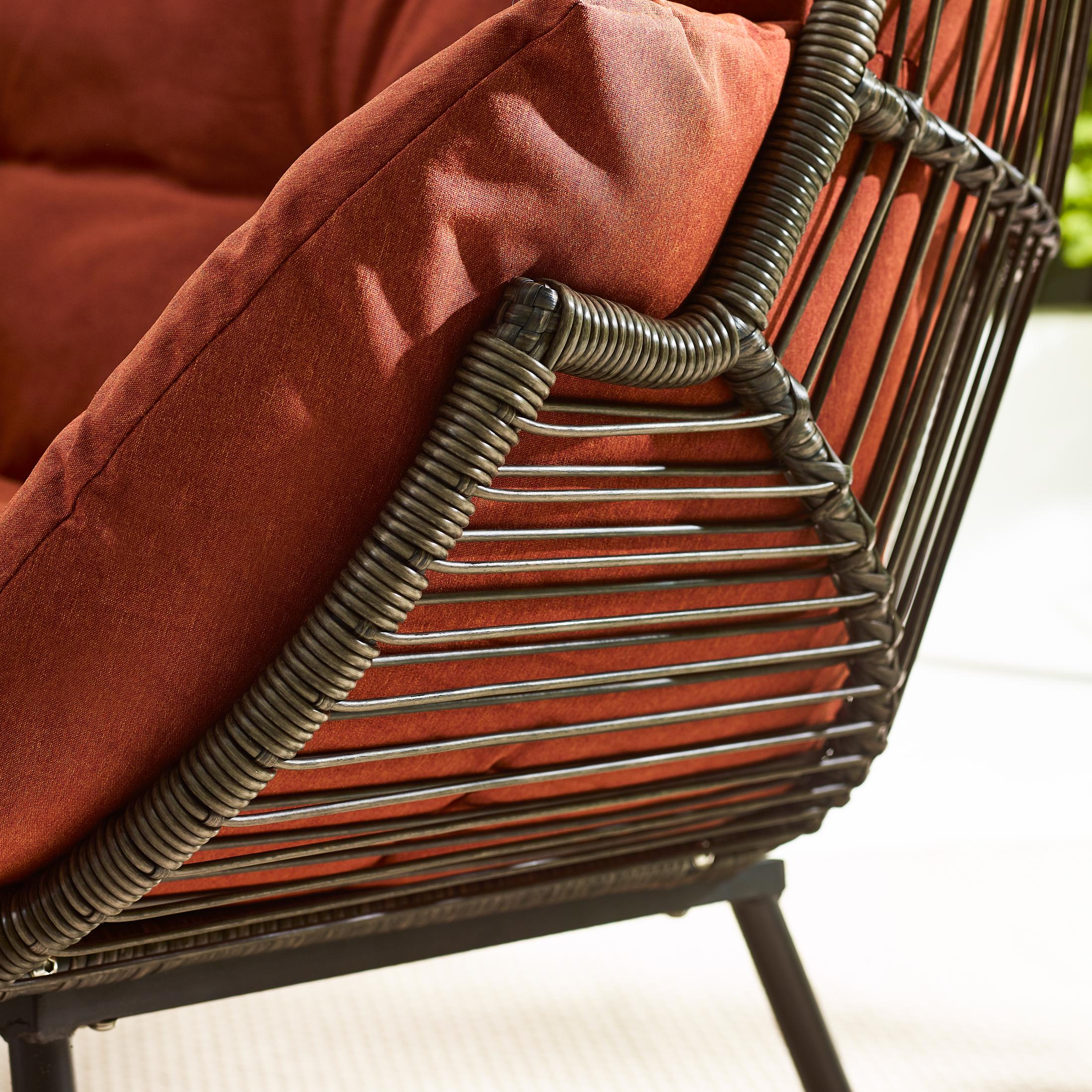 Brown Rattan & Orange Garden Double Egg Chair Seat