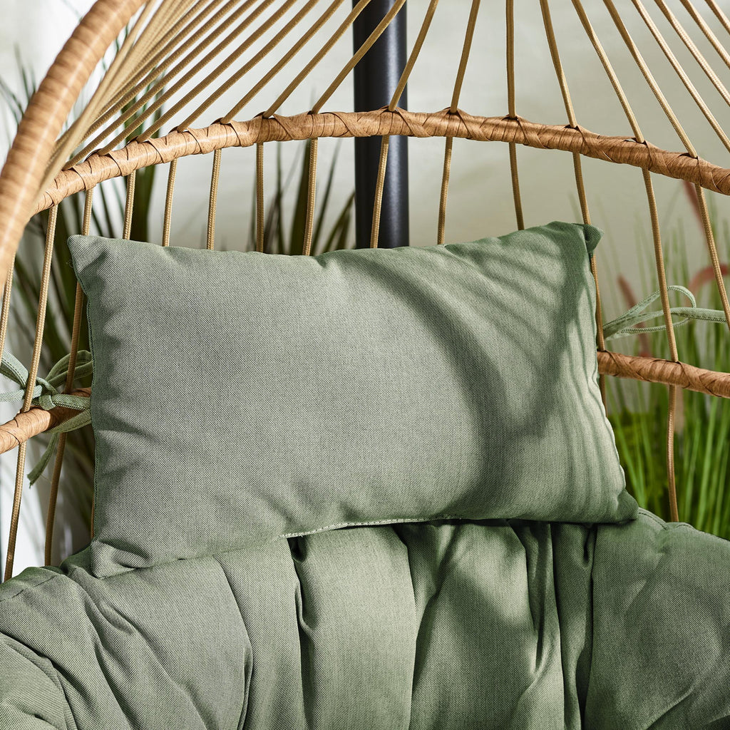 Beige Rattan & Green Garden Hanging Egg Chair Seat