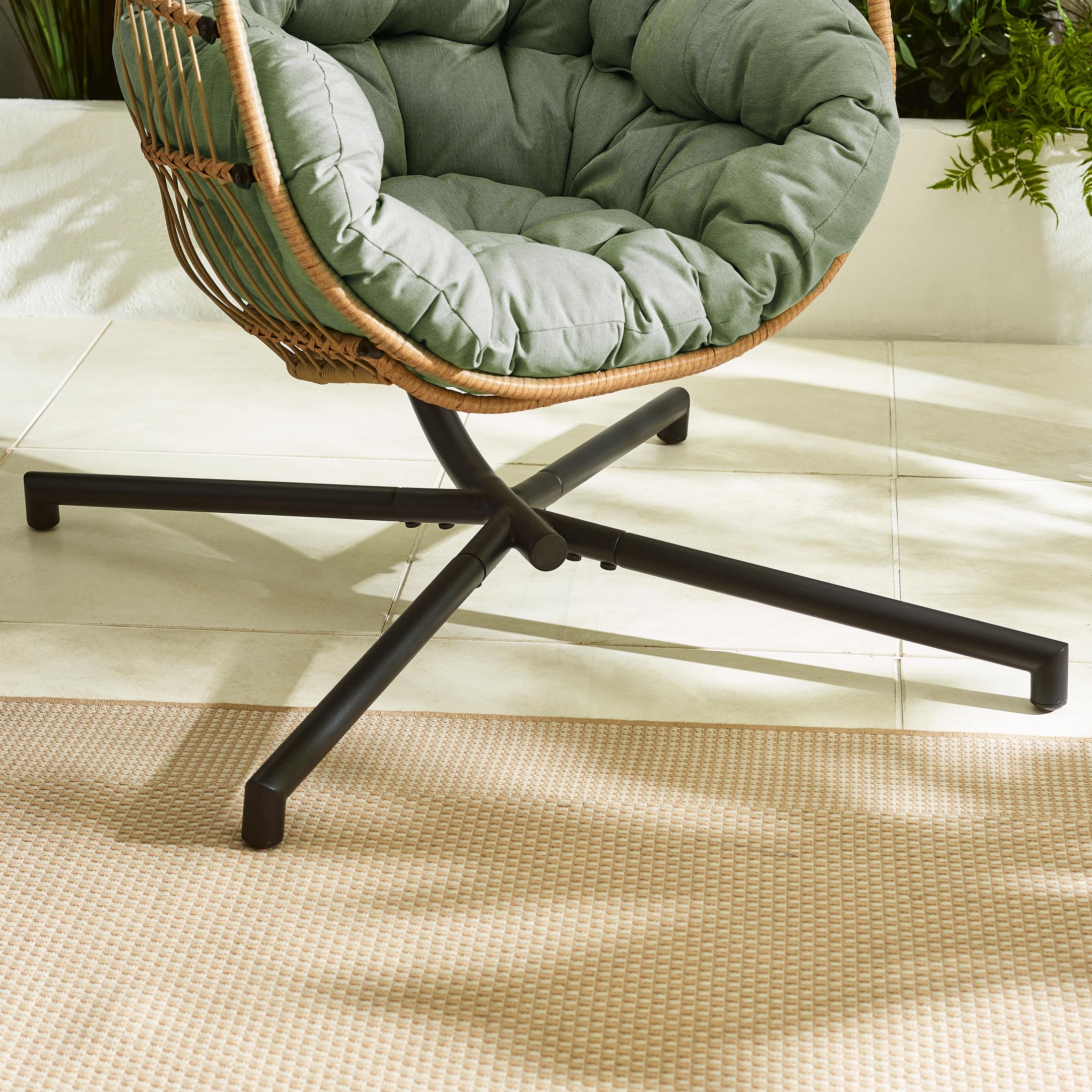 Beige Rattan & Green Garden Hanging Egg Chair Seat
