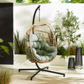 Beige Rattan & Green Garden Hanging Egg Chair Seat