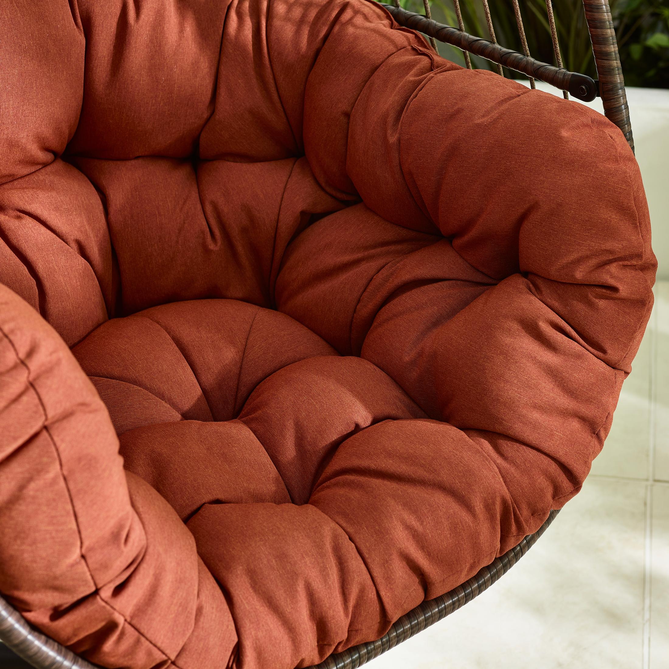 Brown Rattan & Orange Garden Hanging Egg Chair Seat