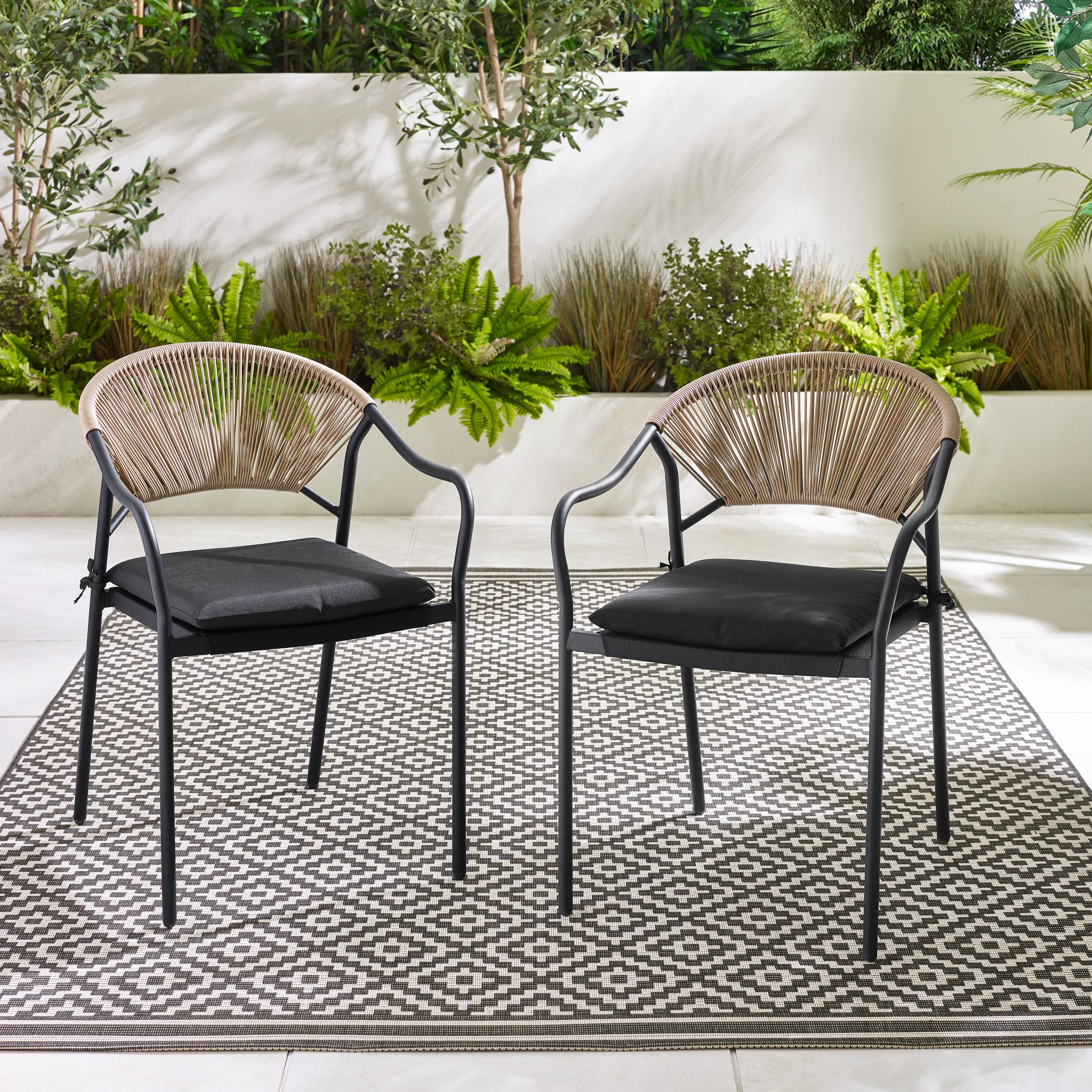 2x Elba Black & Rattan Garden Dining Chairs